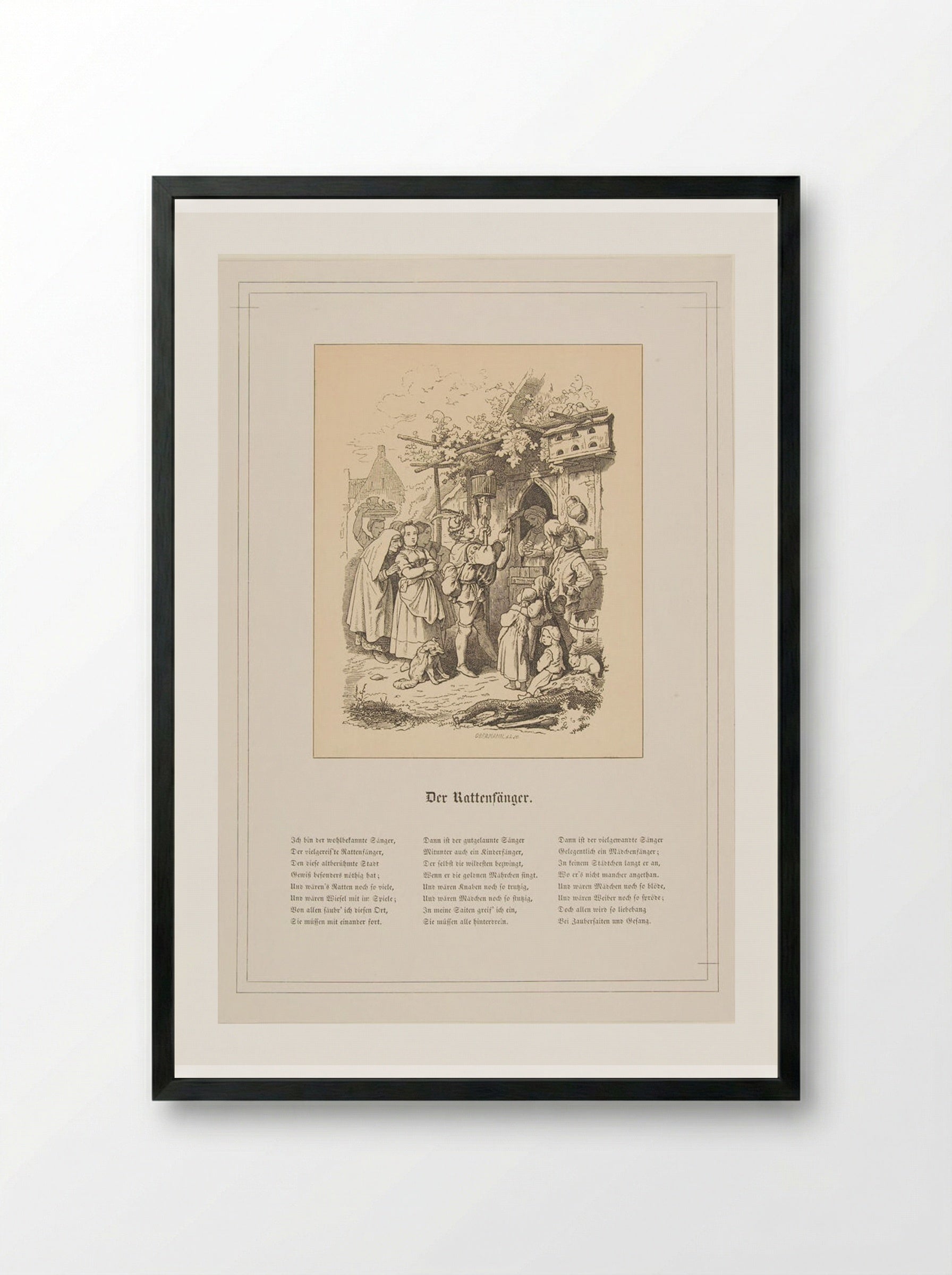 Der Rattenfanger - Adrian Ludwig Richter - Framed Print Black