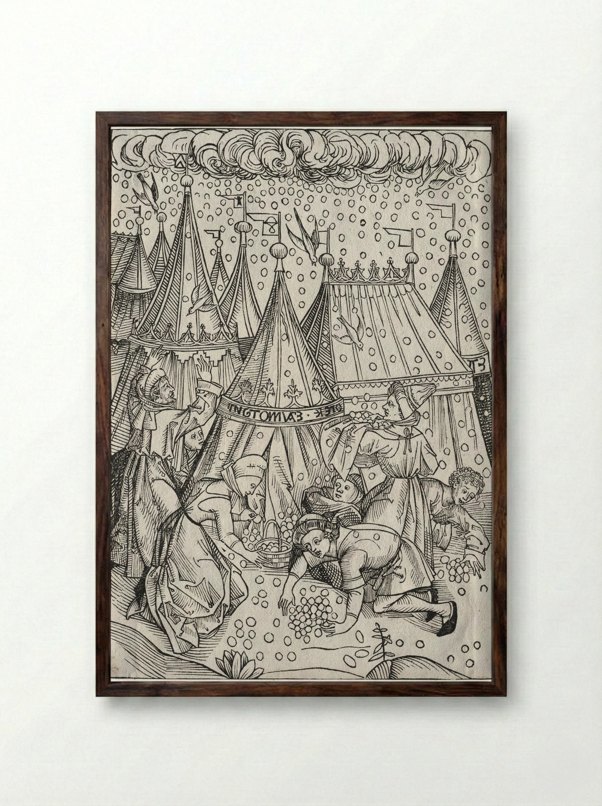 Der Schatzbehalter: Gathering of Manna - Michael Wolgemut - Framed Print Dark Wood