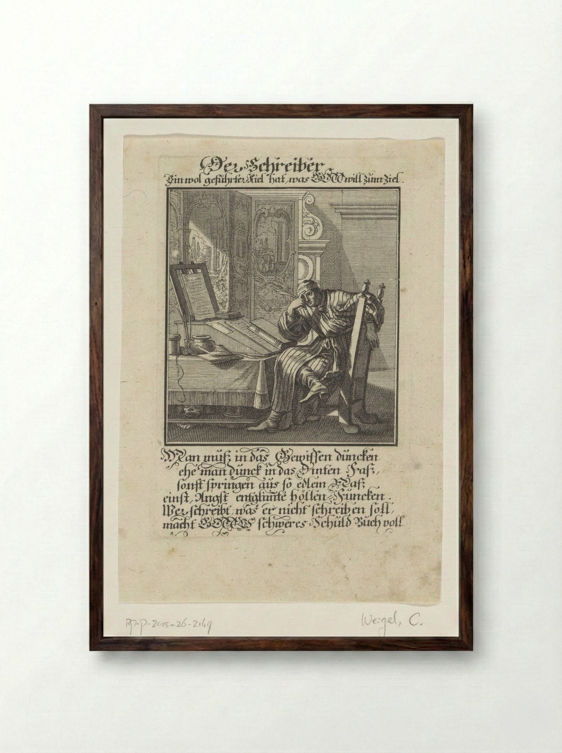 Der Schreiber - Christoph Weigel - Framed Print Dark Wood