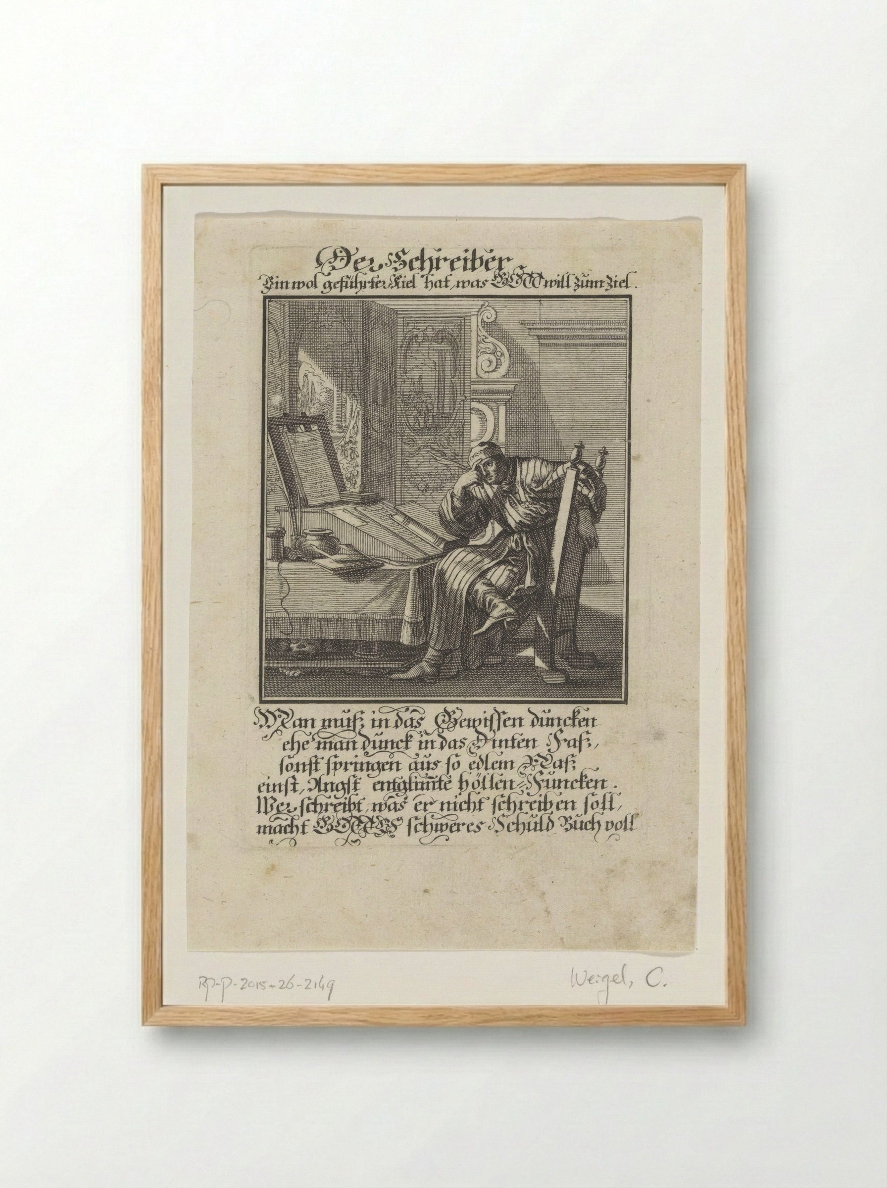 Der Schreiber - Christoph Weigel - Framed Print Wood