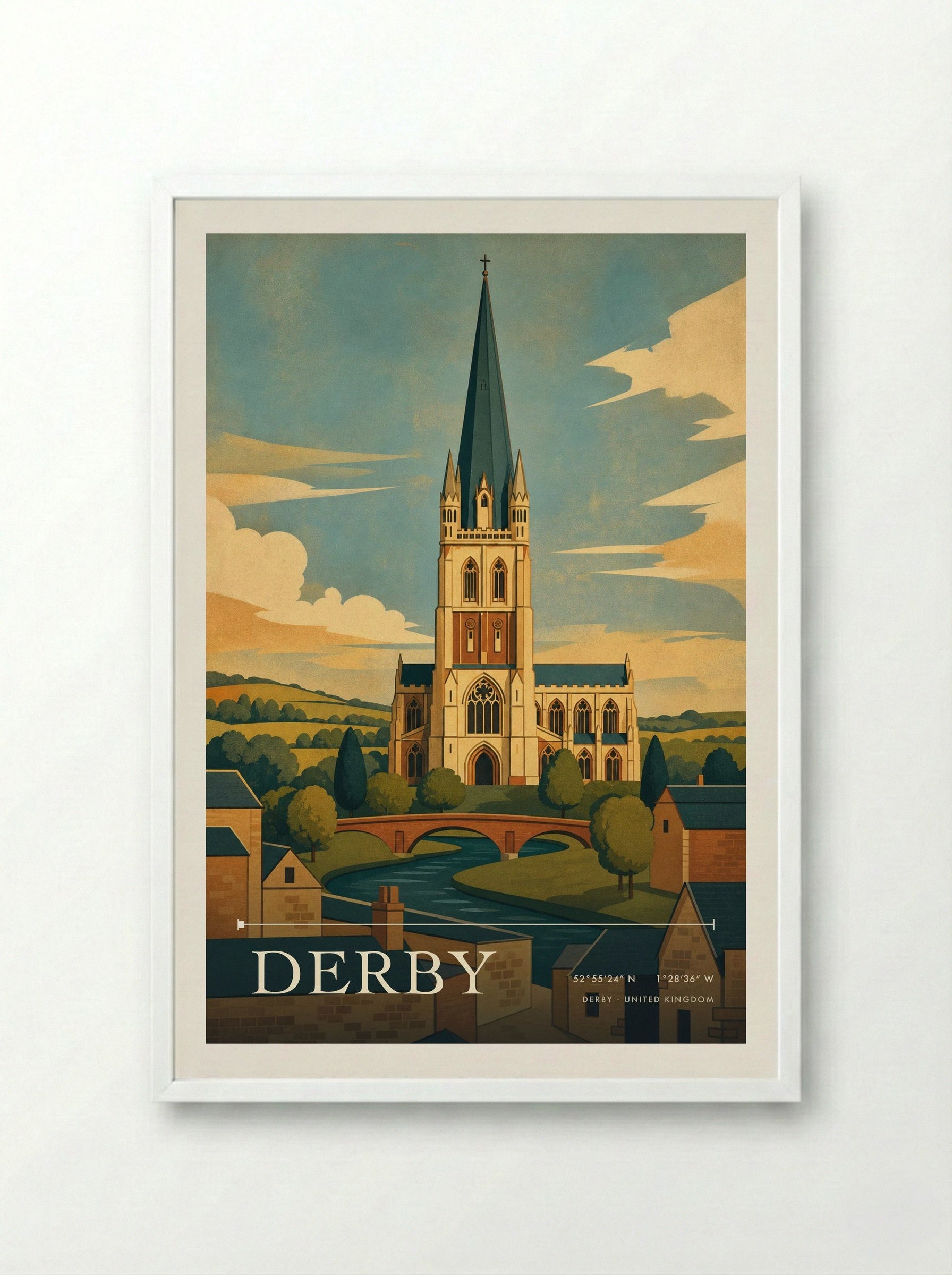 Derby United Kingdom Travel Poster - Framed Print White