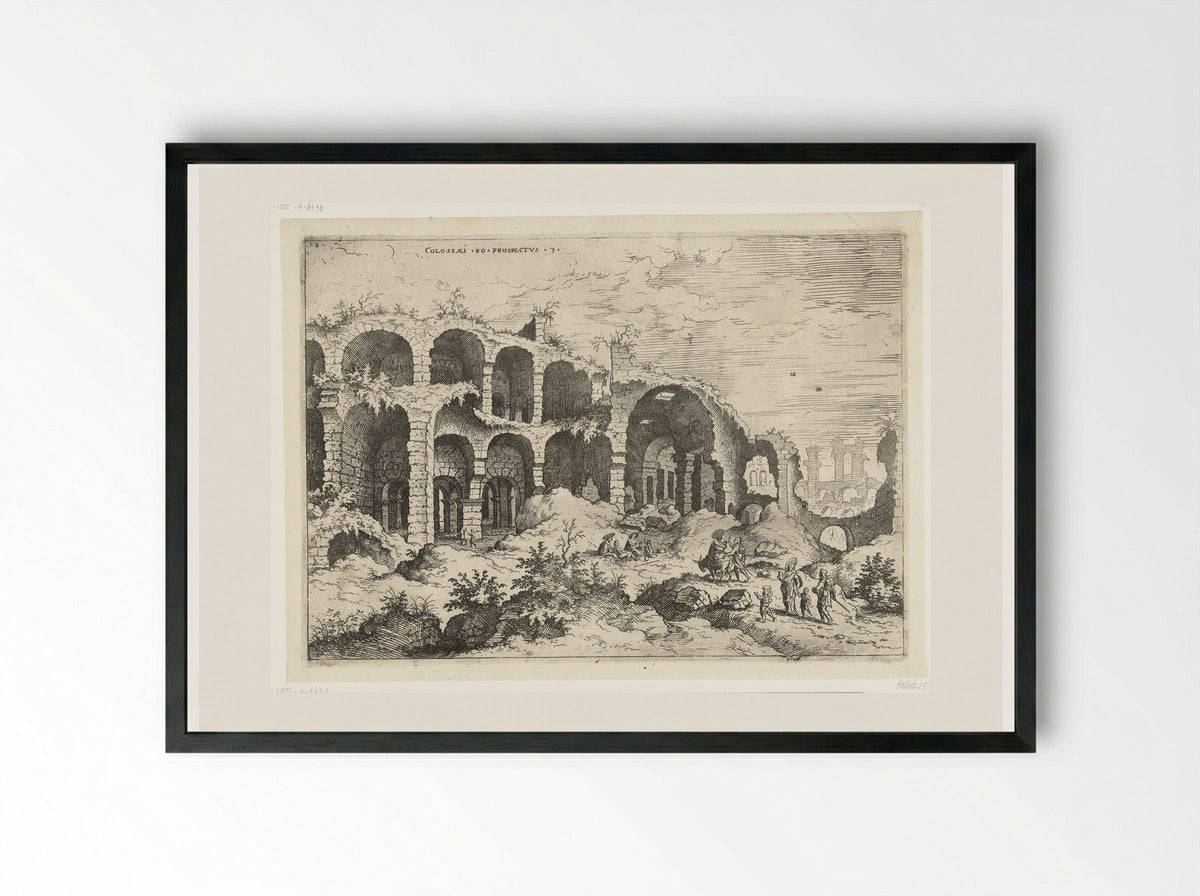 Derde gezicht op het Colosseum te Rome - Hieronymus Cock - Framed Print Black