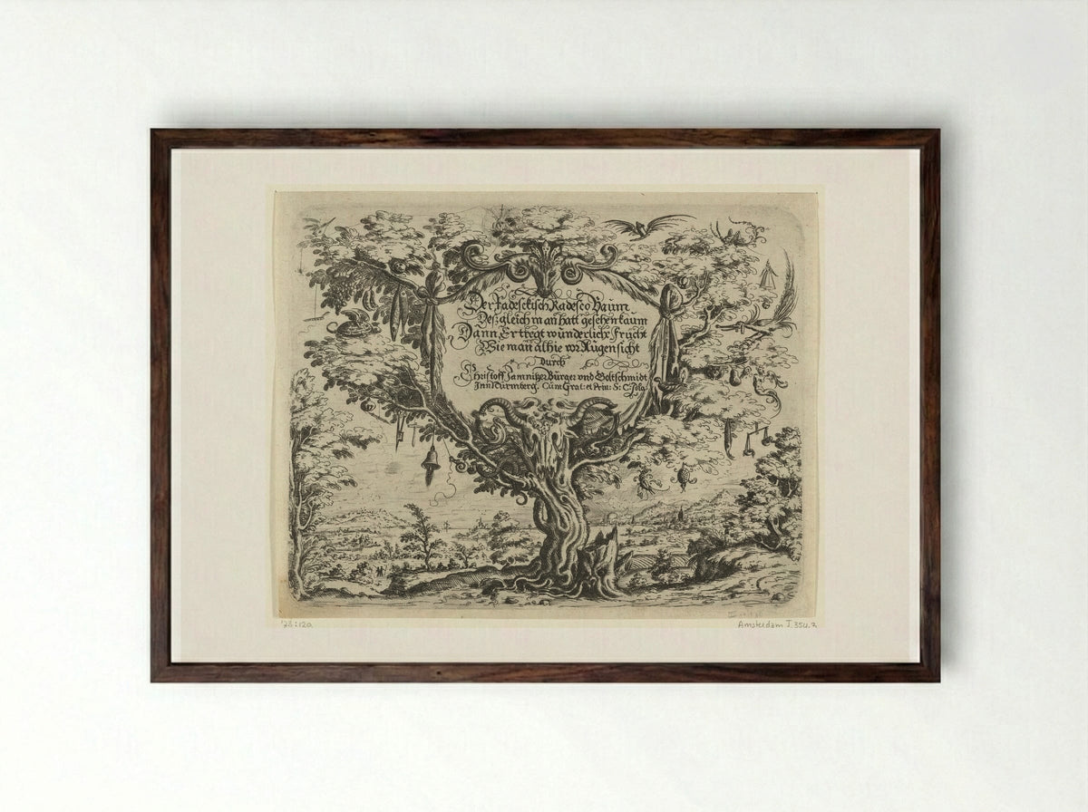 Derde titelblad - Christoph Jamnitzer - Framed Print Dark Wood