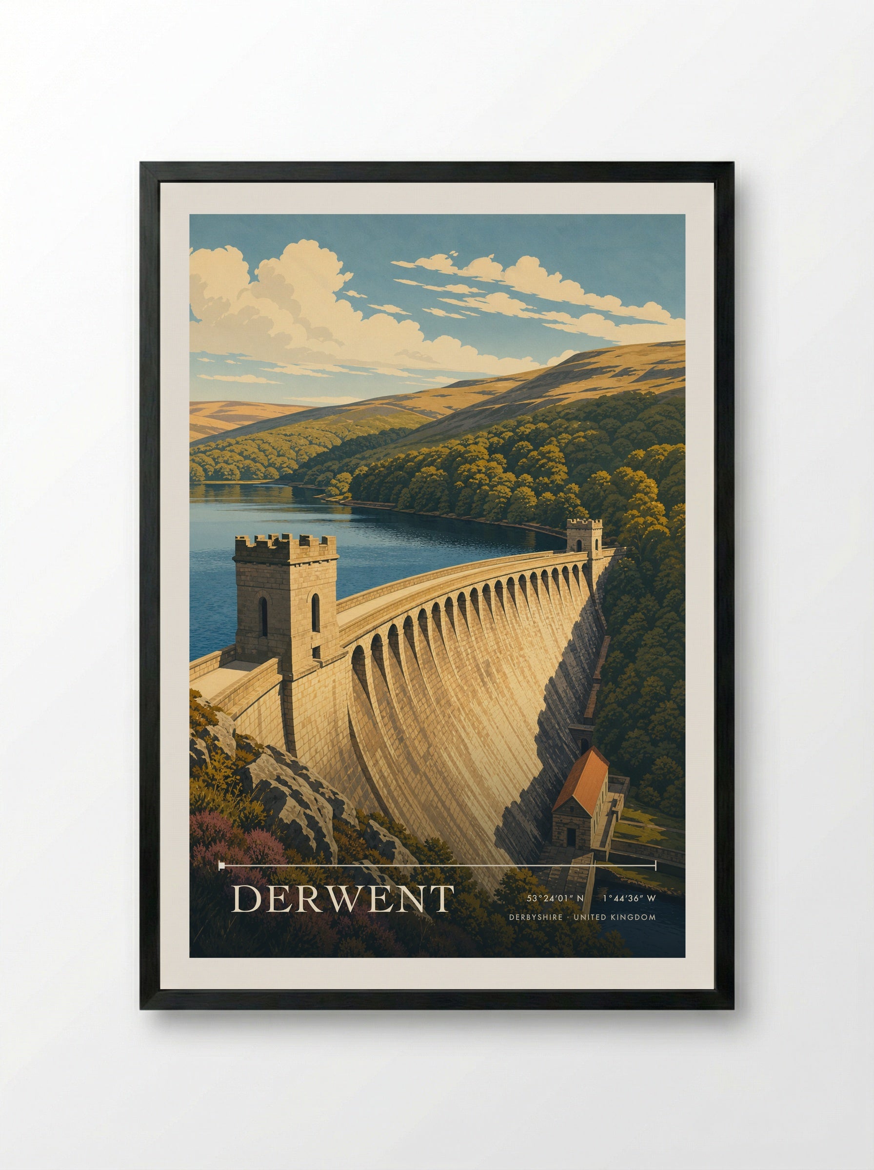 Derwent Derbyshire United Kingdom Travel Poster - Framed Print Black
