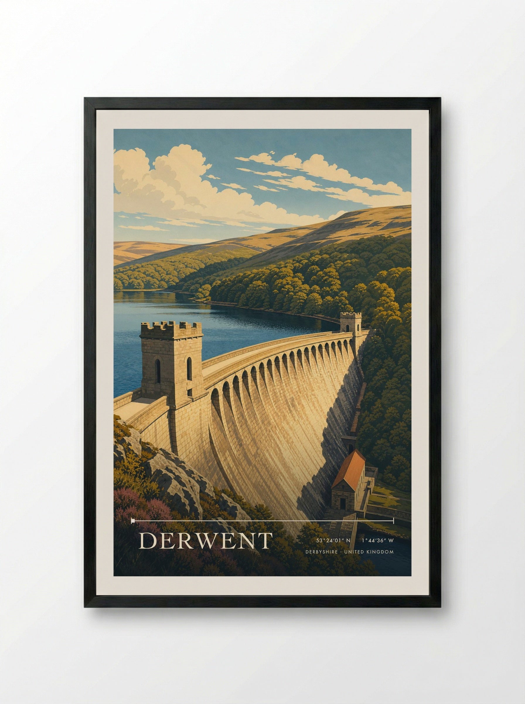 Derwent Derbyshire United Kingdom Travel Poster - Framed Print Black