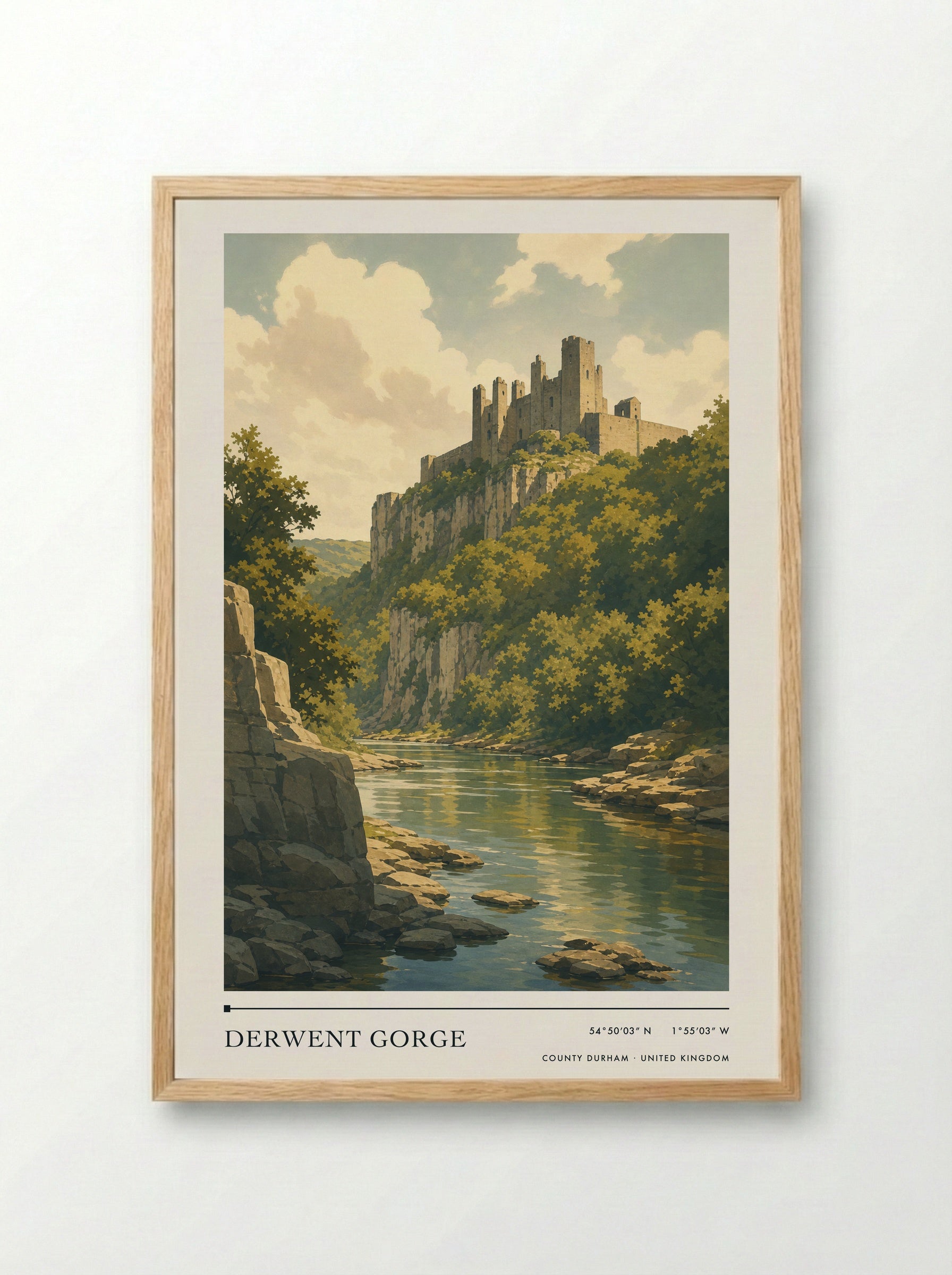 Derwent Gorge County Durham United Kingdom Travel Poster - Framed Print Wood