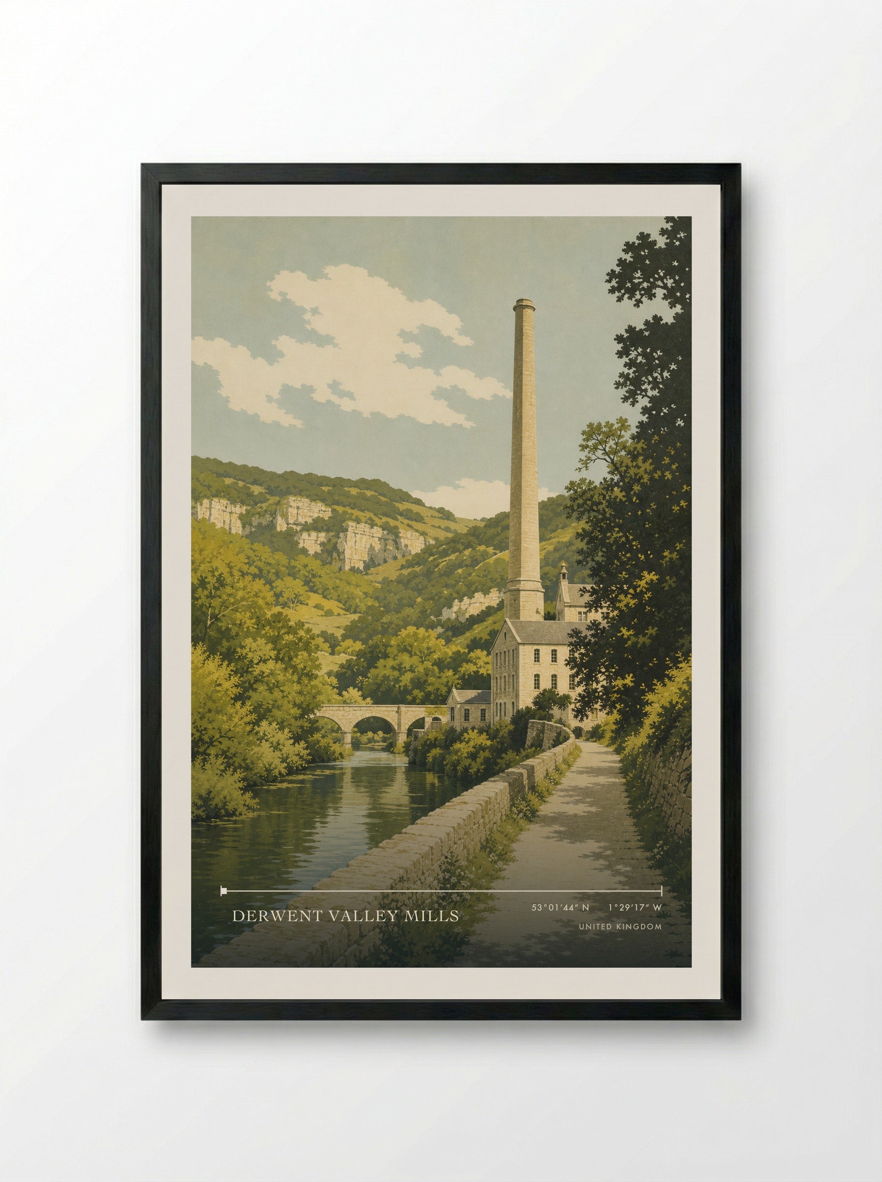 Derwent Valley Mills United Kingdom Travel Poster - Framed Print Black