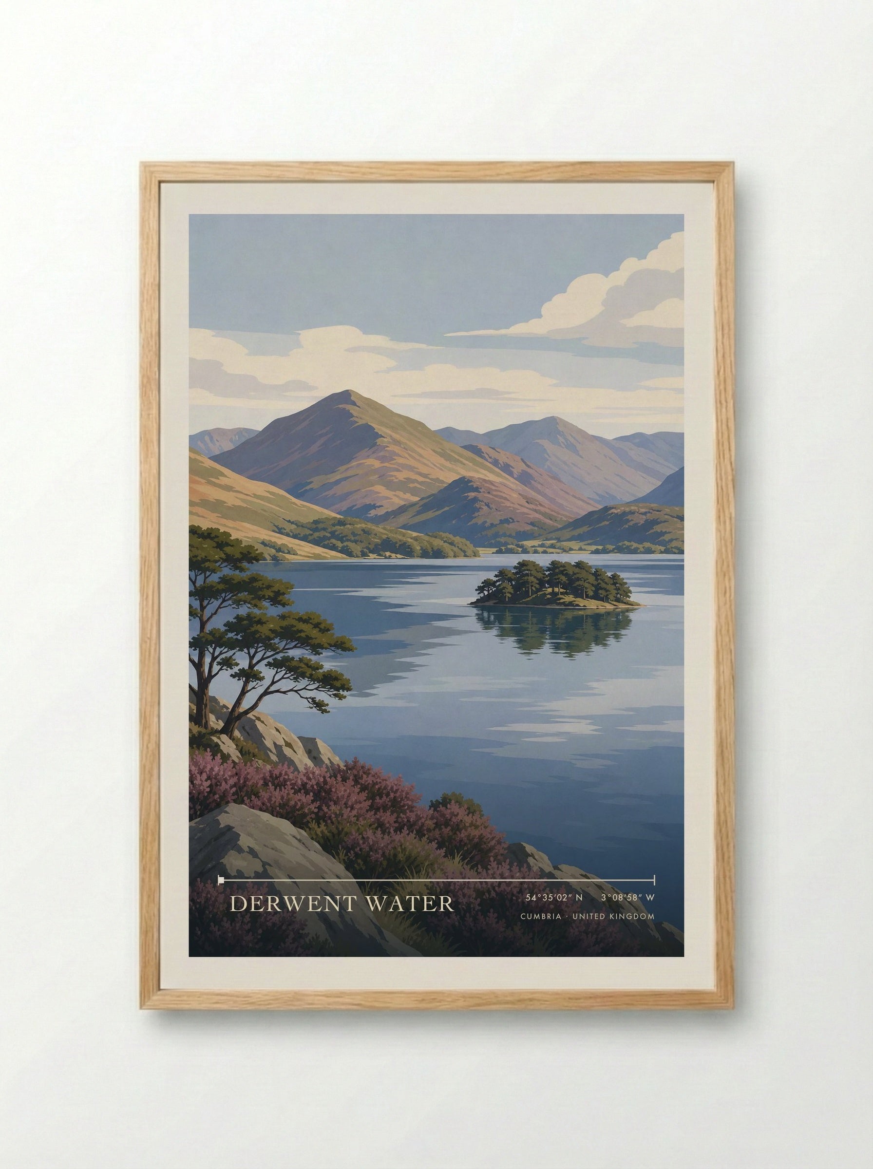 Derwent Water Cumbria United Kingdom Travel Poster - Framed Print Wood