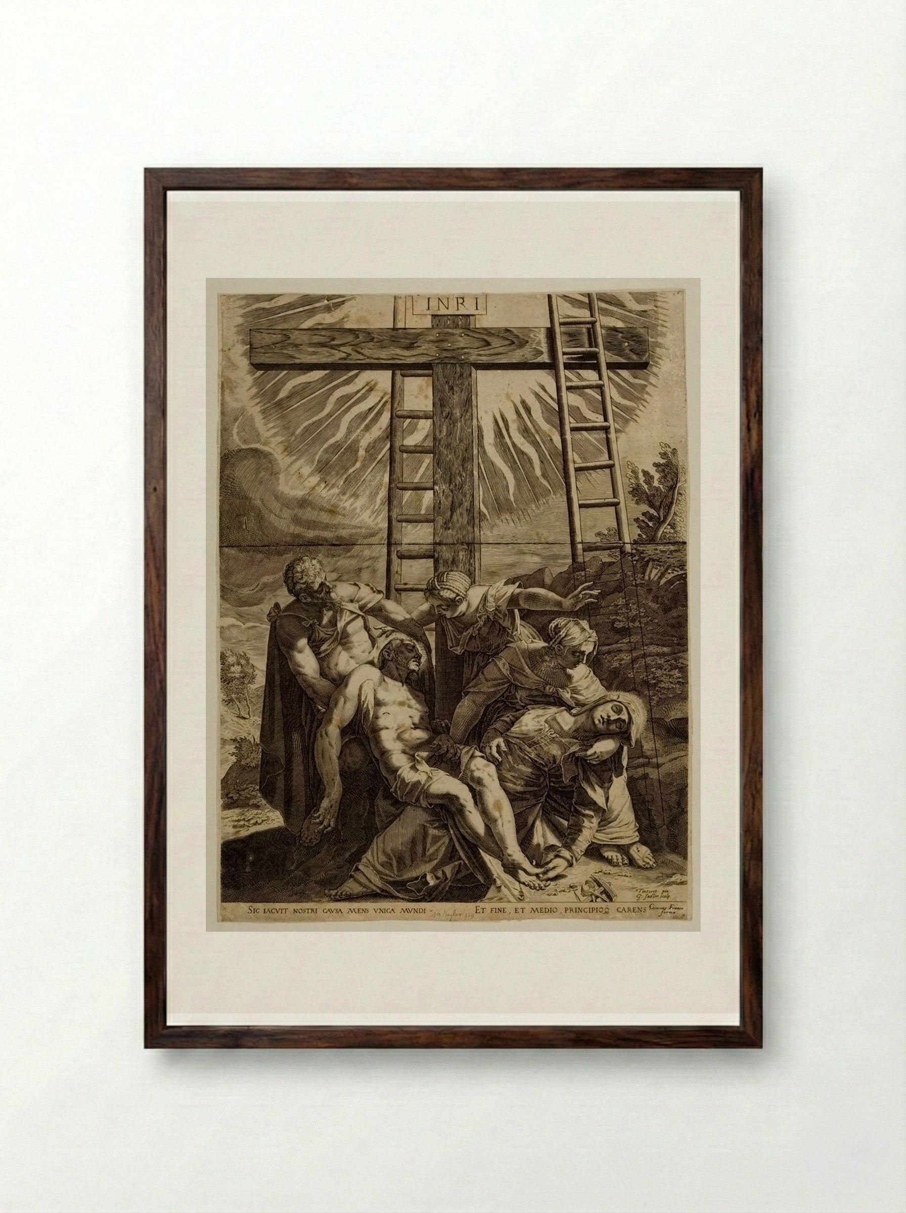 Descent From the Cross - Aegidius Sadeler II - Framed Print Dark Wood