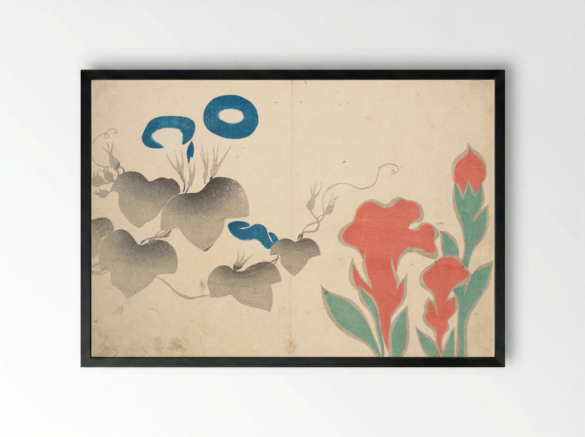 Design of Morning-glory and Other Flowers - Ogata Kōrin - Framed Print Black