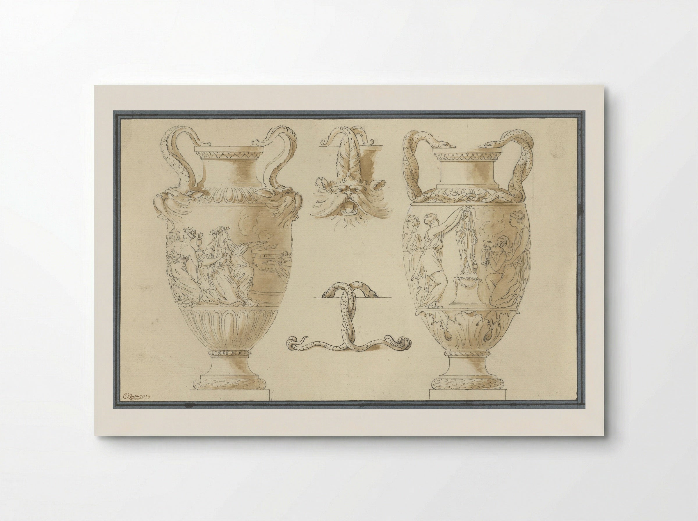 Designs for Two Garden Vases with Detail Studies of Handles - C. Kayser - Poster