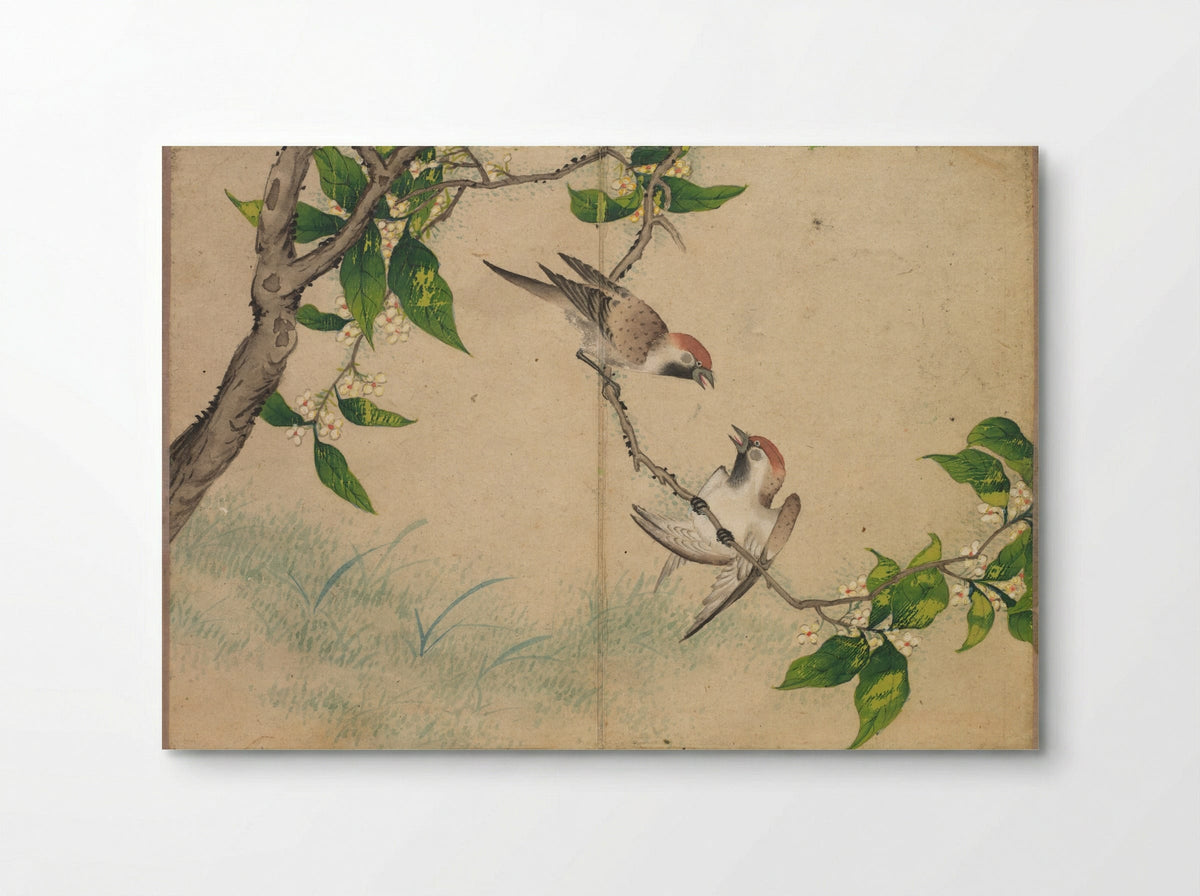 Desk Album: Flower and Bird Paintings (Gossiping Sparrows) - Zhang Ruoai - Poster
