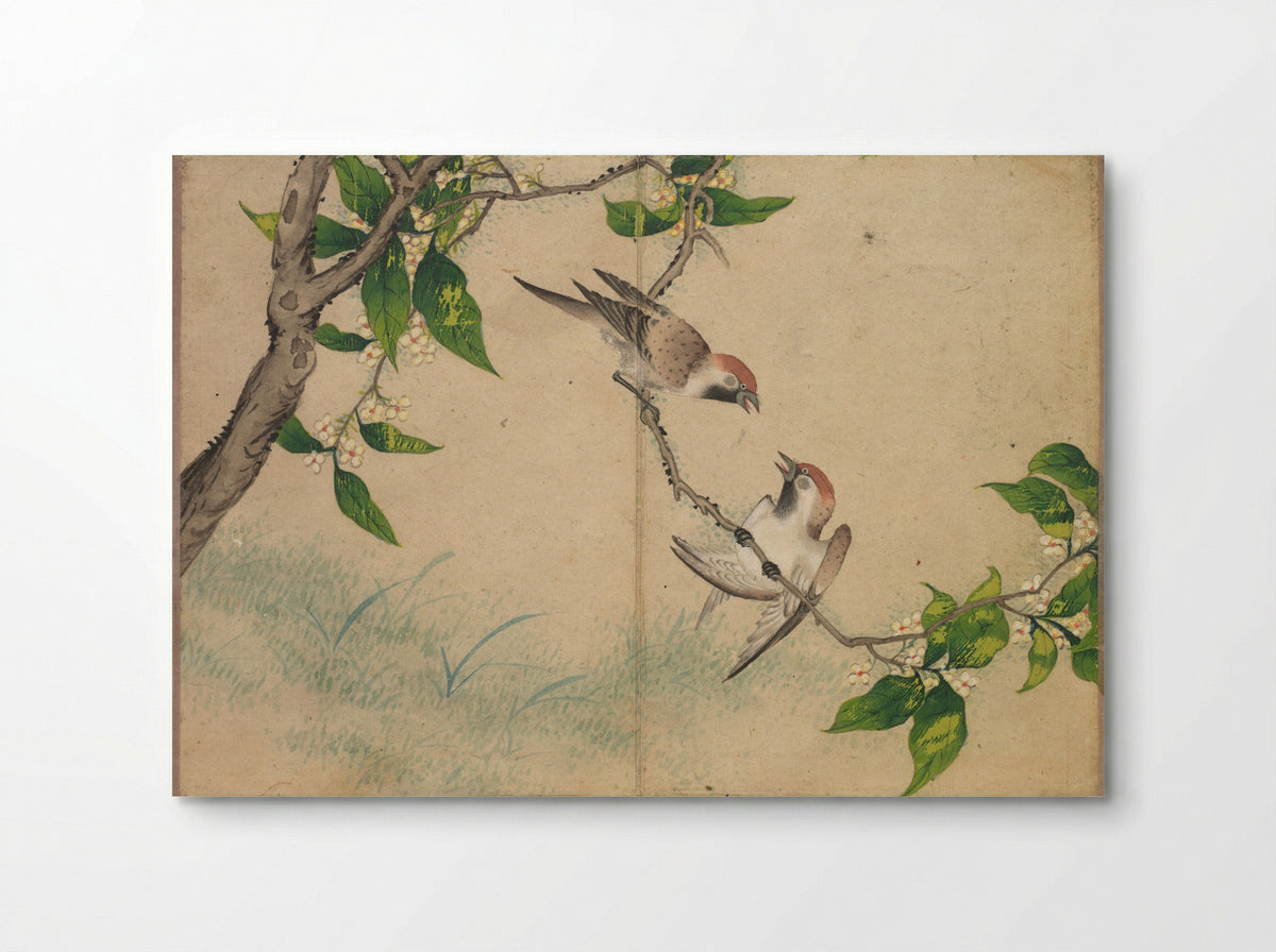 Desk Album: Flower and Bird Paintings (Gossiping Sparrows) - Zhang Ruoai - Poster