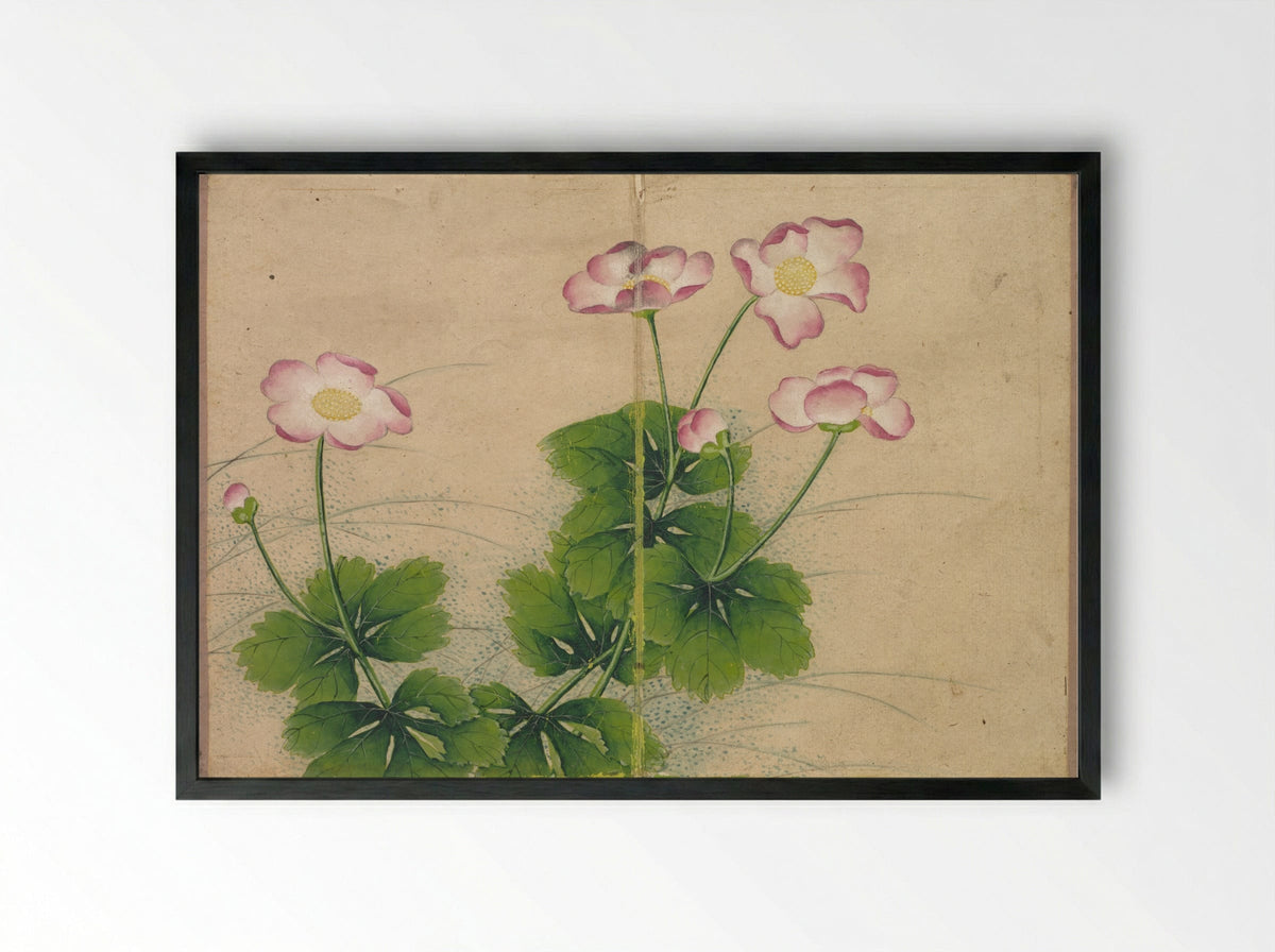 Desk Album: Flower and Bird Paintings (mallow flowers) - Zhang Ruoai - Framed Print Black