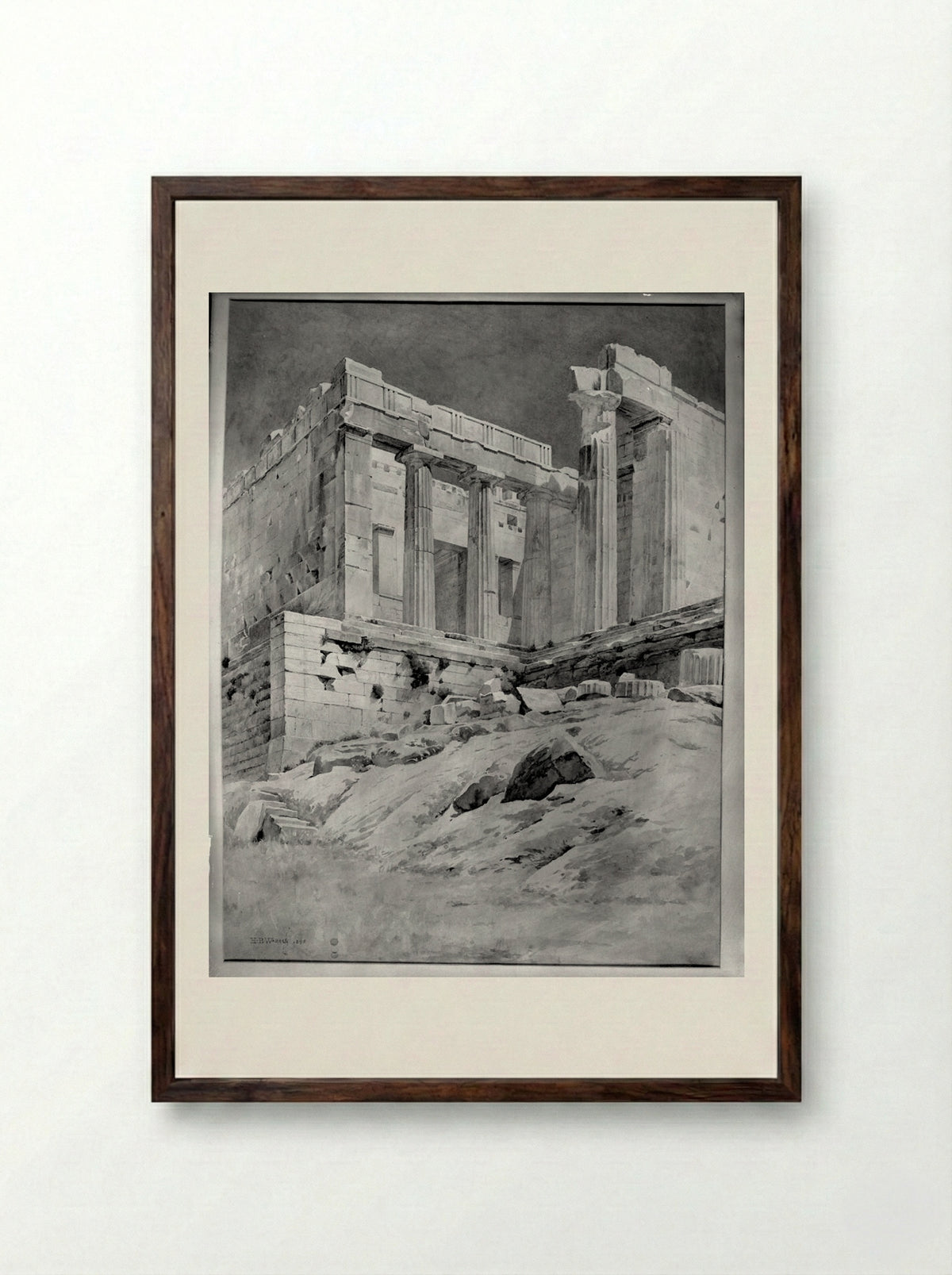 Detail of the Acropolis: The Propylaea - Harold Broadfield Warren - Framed Print Dark Wood