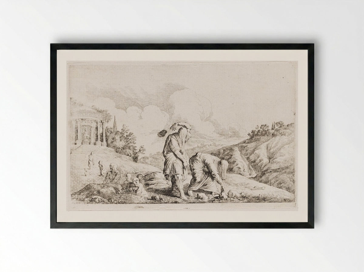 Deucalion and Pyrrha Repopulate the World - Johann Wilhelm Baur - Framed Print Black