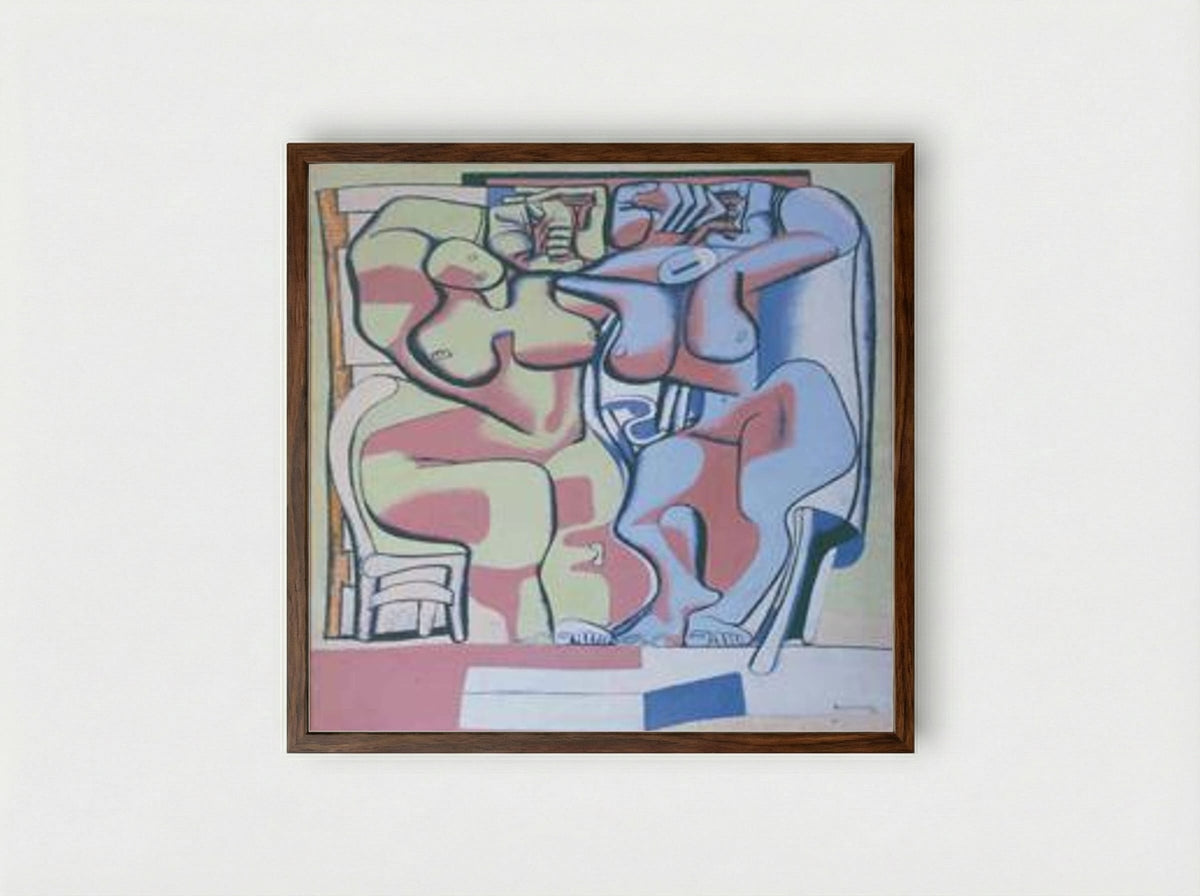 Deux femmes debout à la chaise - Le Corbusier - Framed Print Dark Wood