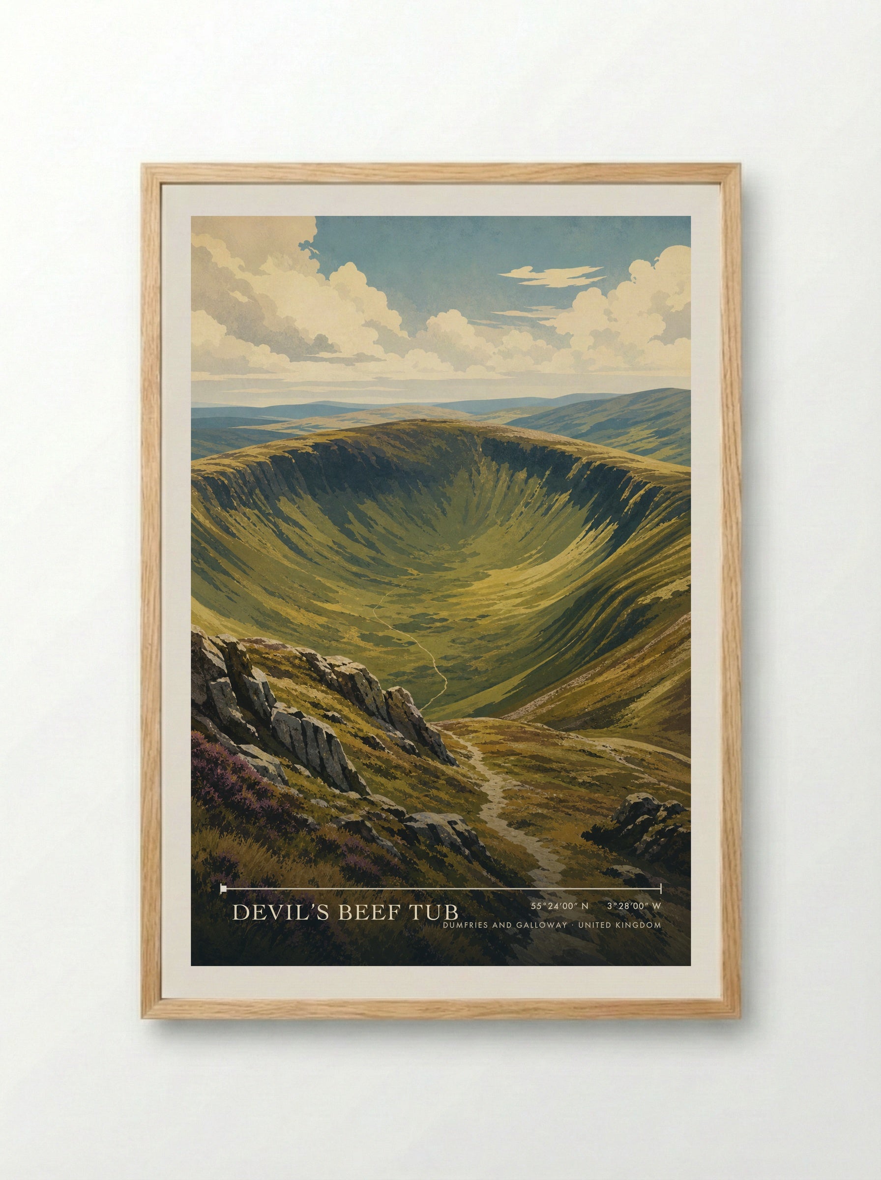 Devil’s Beef Tub Dumfries and Galloway United Kingdom Travel Poster - Framed Print Wood