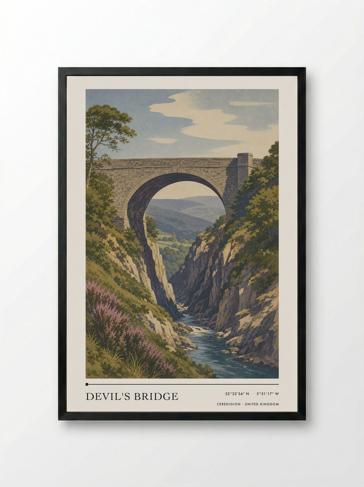 Devil's Bridge Ceredigion United Kingdom Travel Poster - Framed Print Black