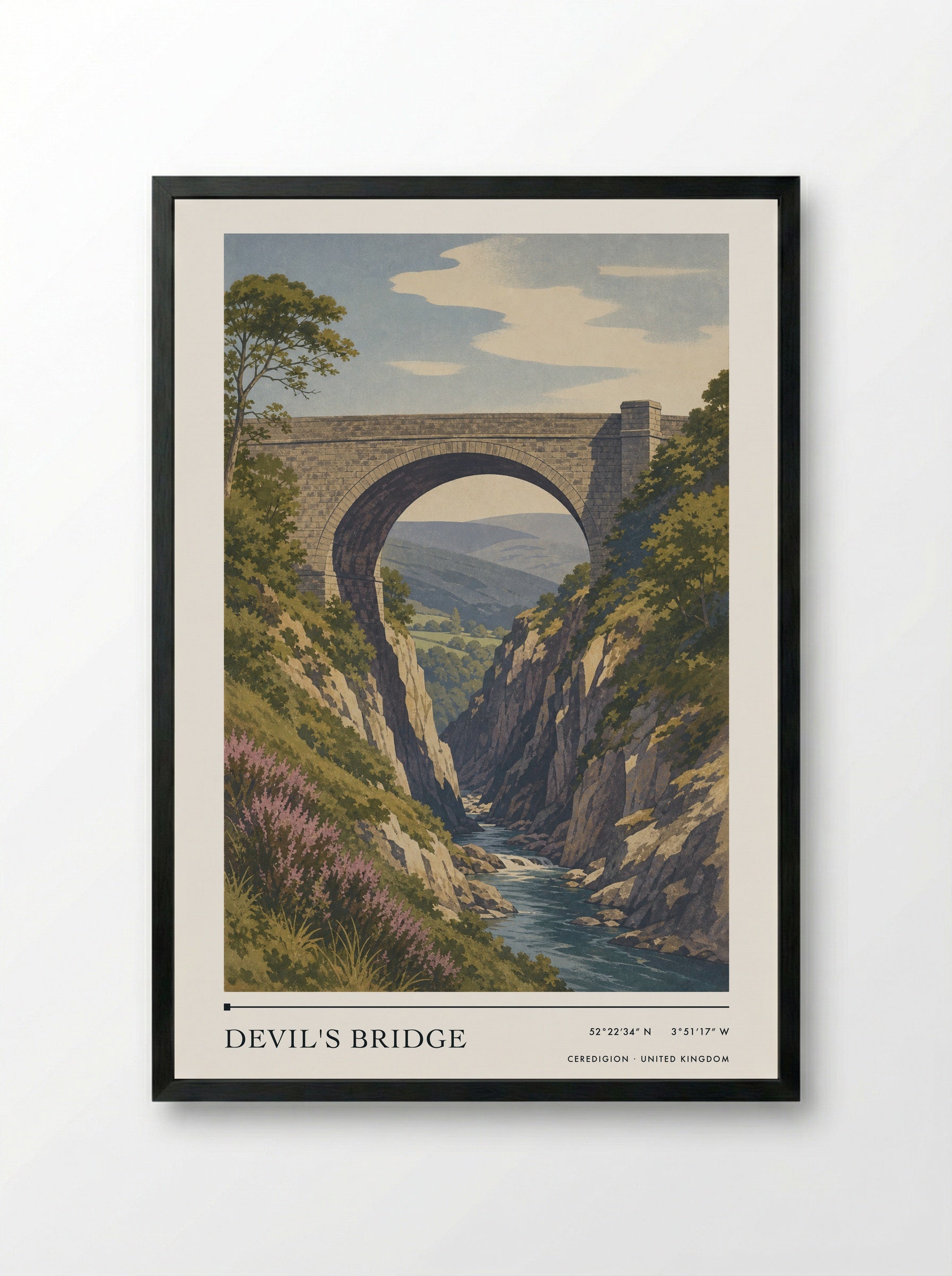 Devil's Bridge Ceredigion United Kingdom Travel Poster - Framed Print Black