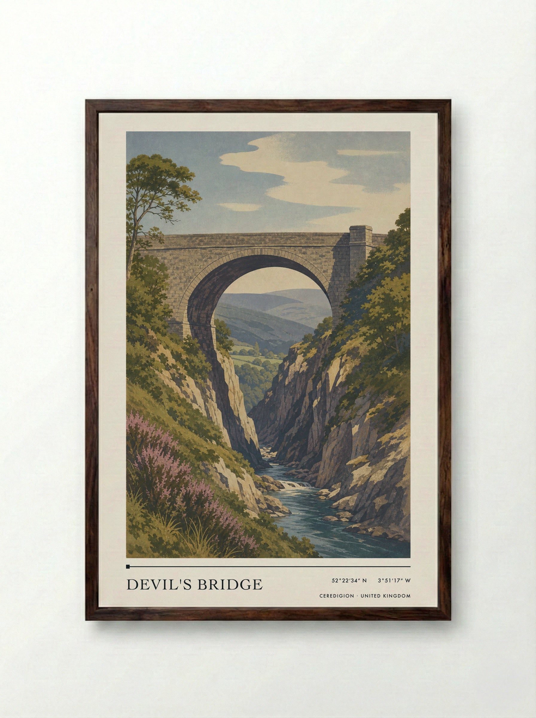 Devil's Bridge Ceredigion United Kingdom Travel Poster - Framed Print Dark Wood