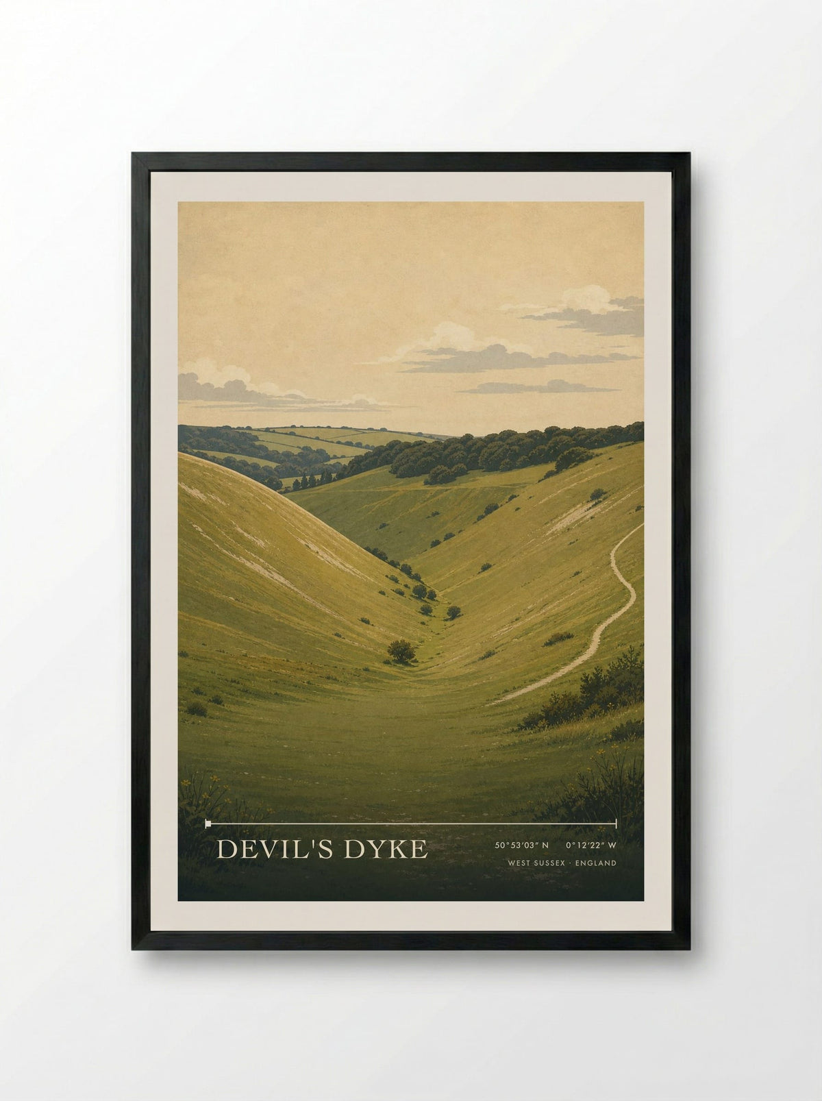 Devil's Dyke West Sussex England Travel Poster - Framed Print Black
