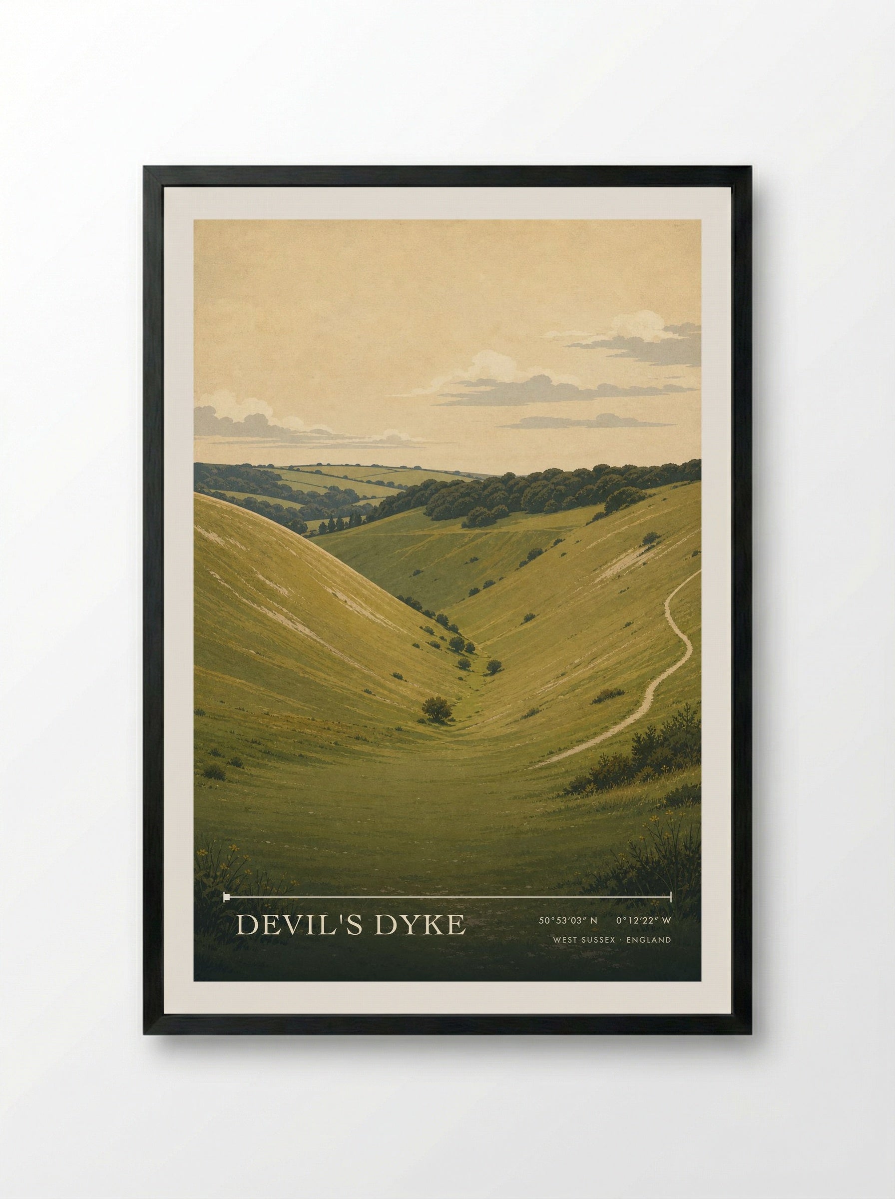 Devil's Dyke West Sussex England Travel Poster - Framed Print Black