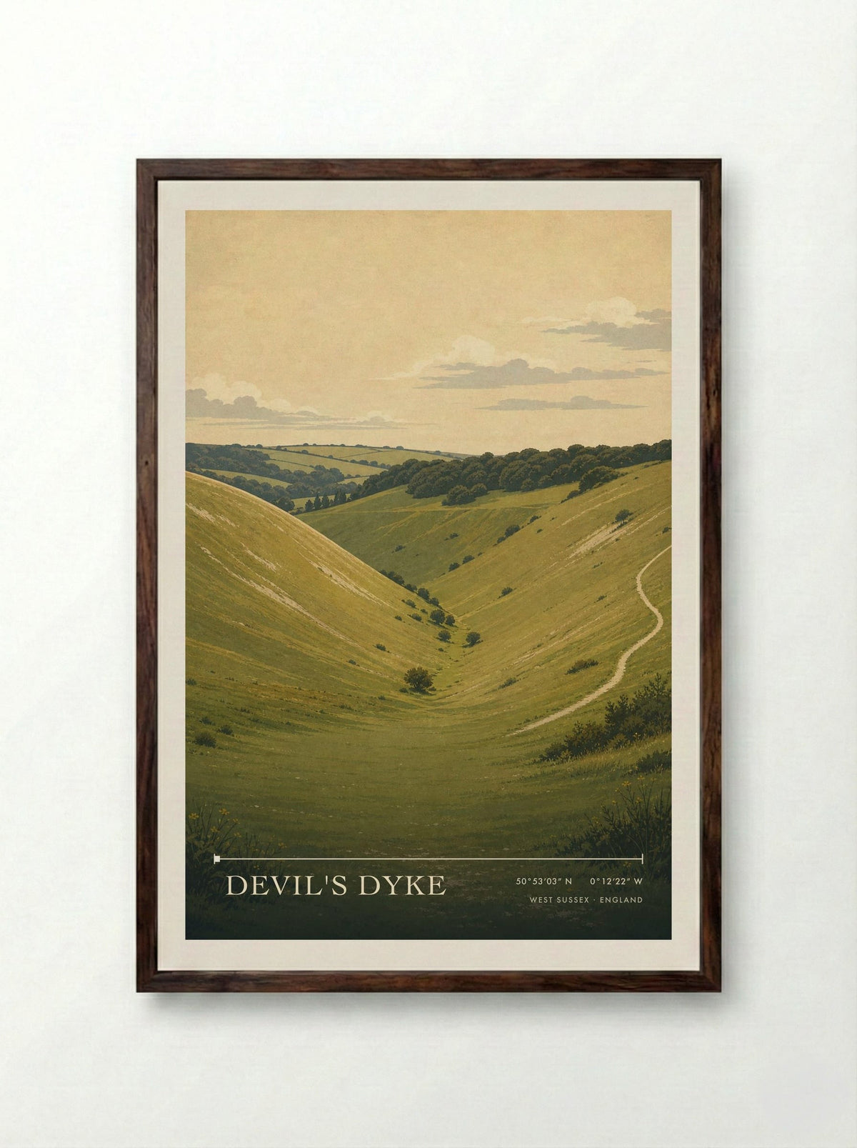 Devil's Dyke West Sussex England Travel Poster - Framed Print Dark Wood