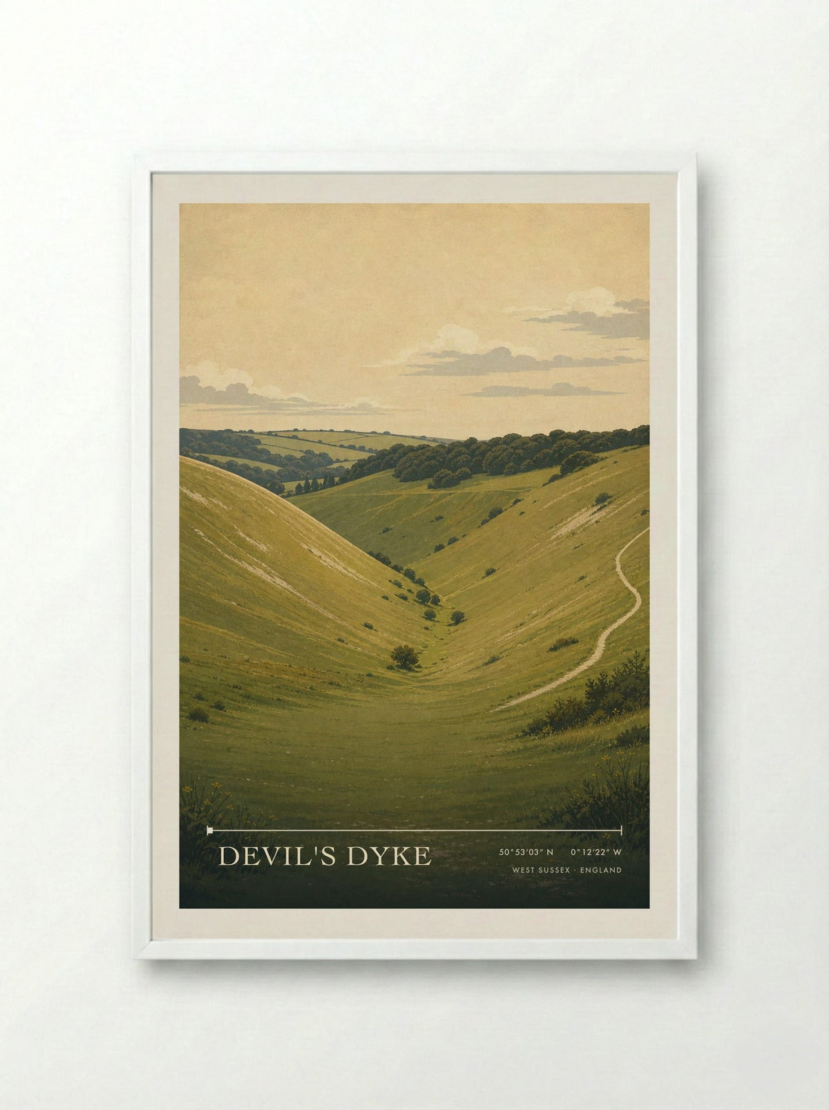 Devil's Dyke West Sussex England Travel Poster - Framed Print White