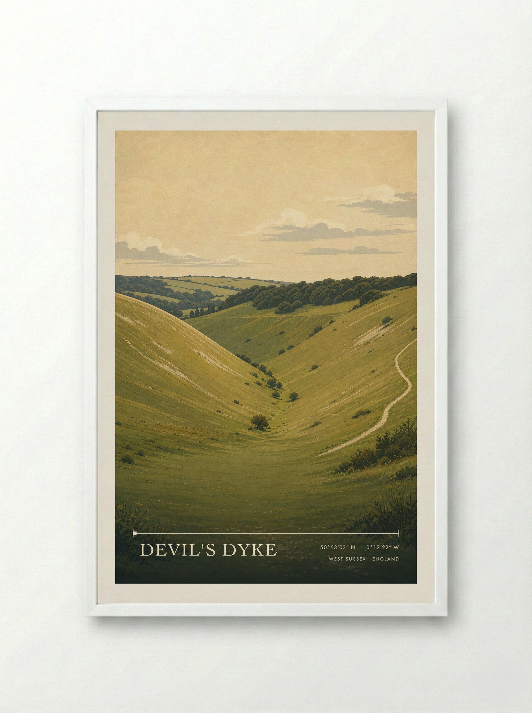 Devil's Dyke West Sussex England Travel Poster - Framed Print White