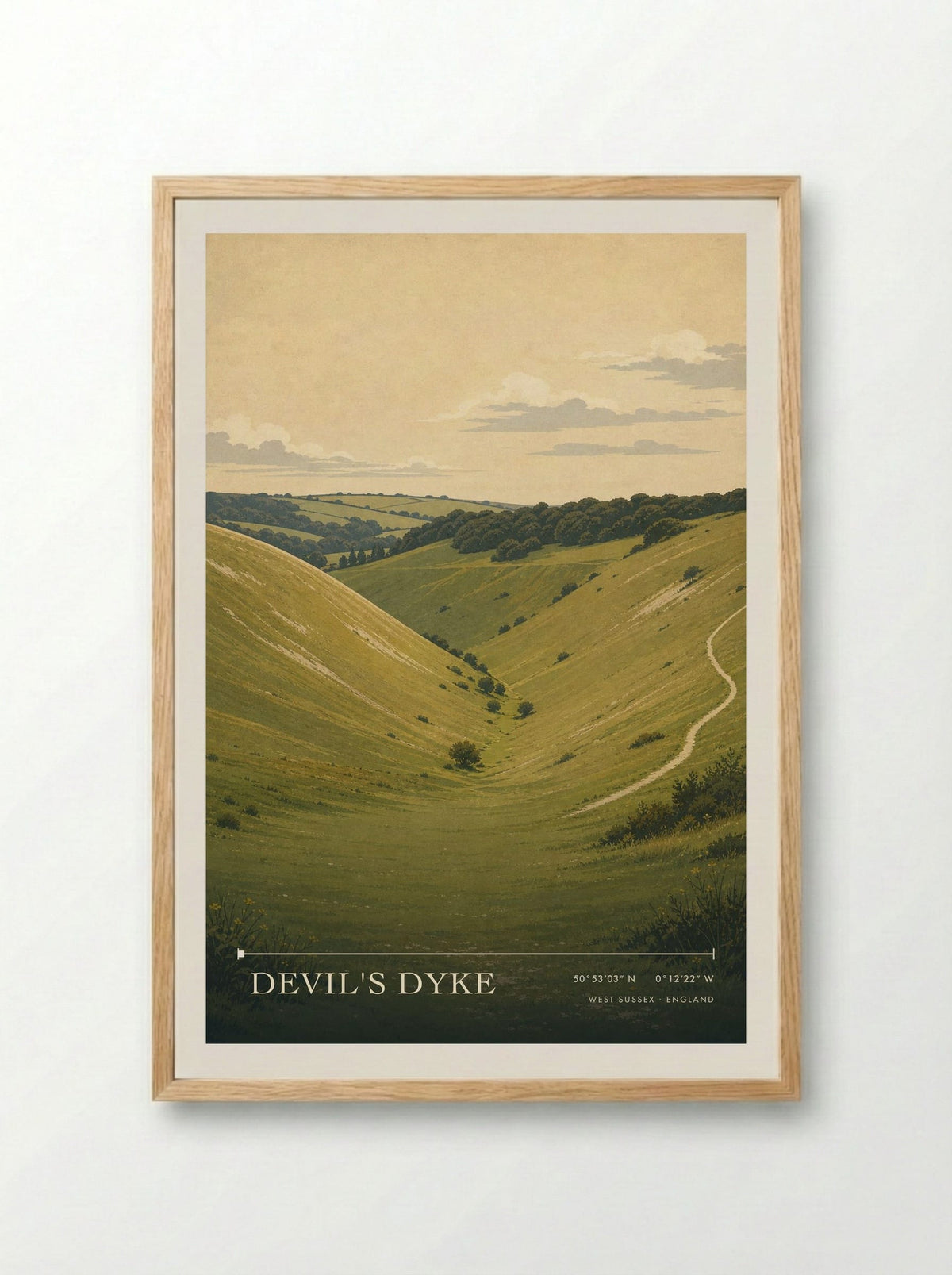 Devil's Dyke West Sussex England Travel Poster - Framed Print Wood