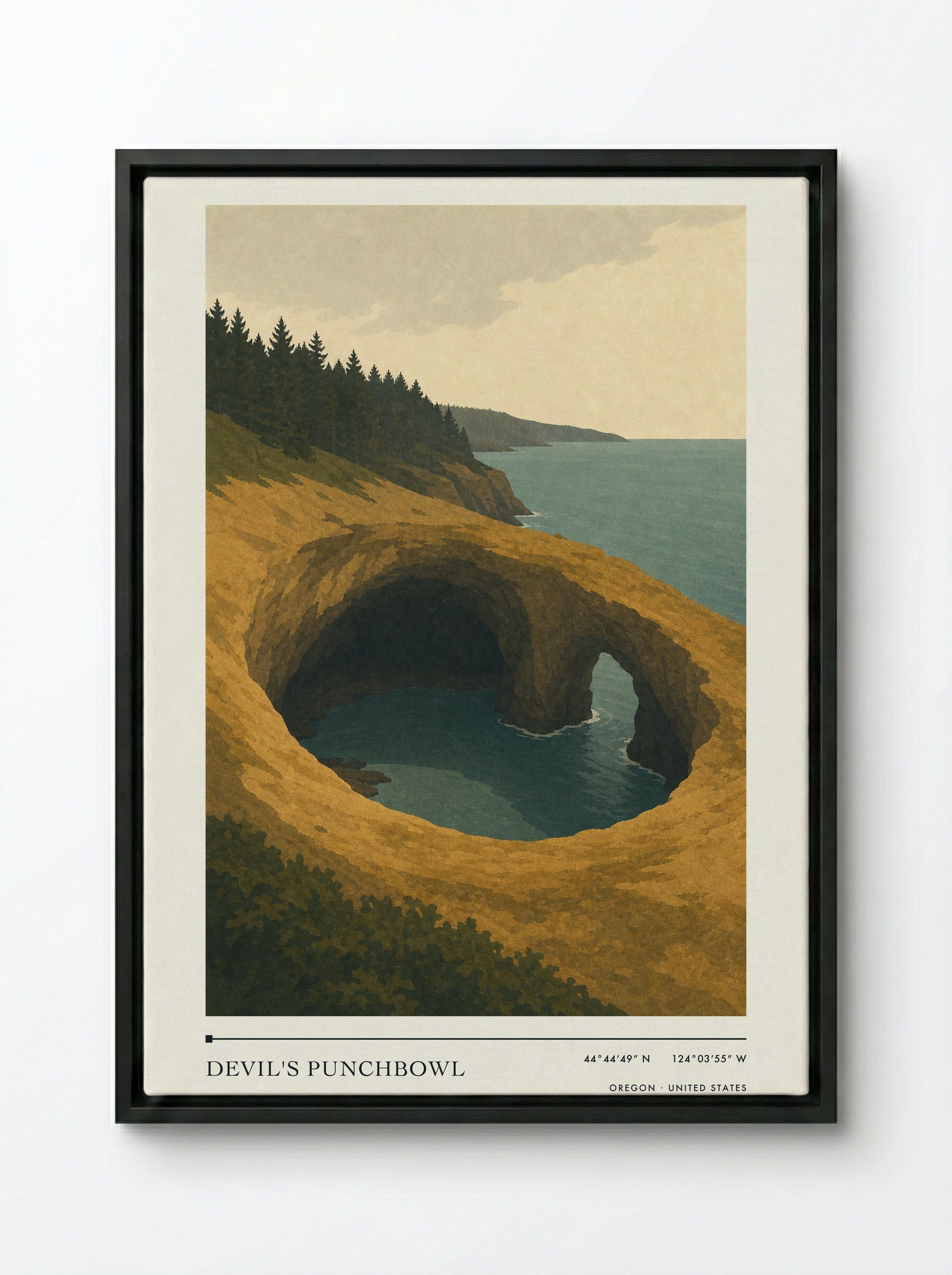 Devil's Punchbowl Travel Poster Artwork - Framed Canvas Black