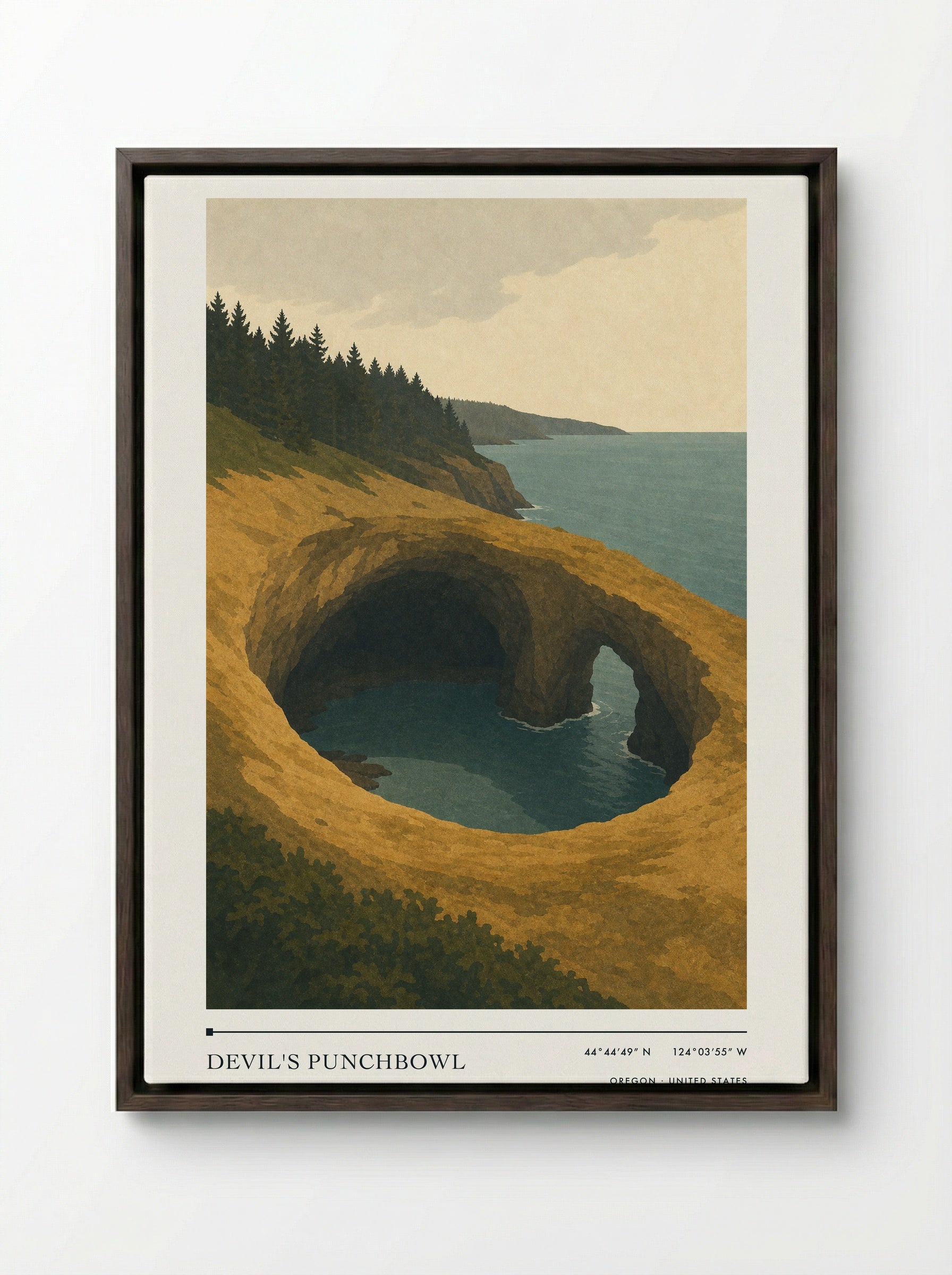 Devil's Punchbowl Travel Poster Artwork - Framed Canvas Dark Wood