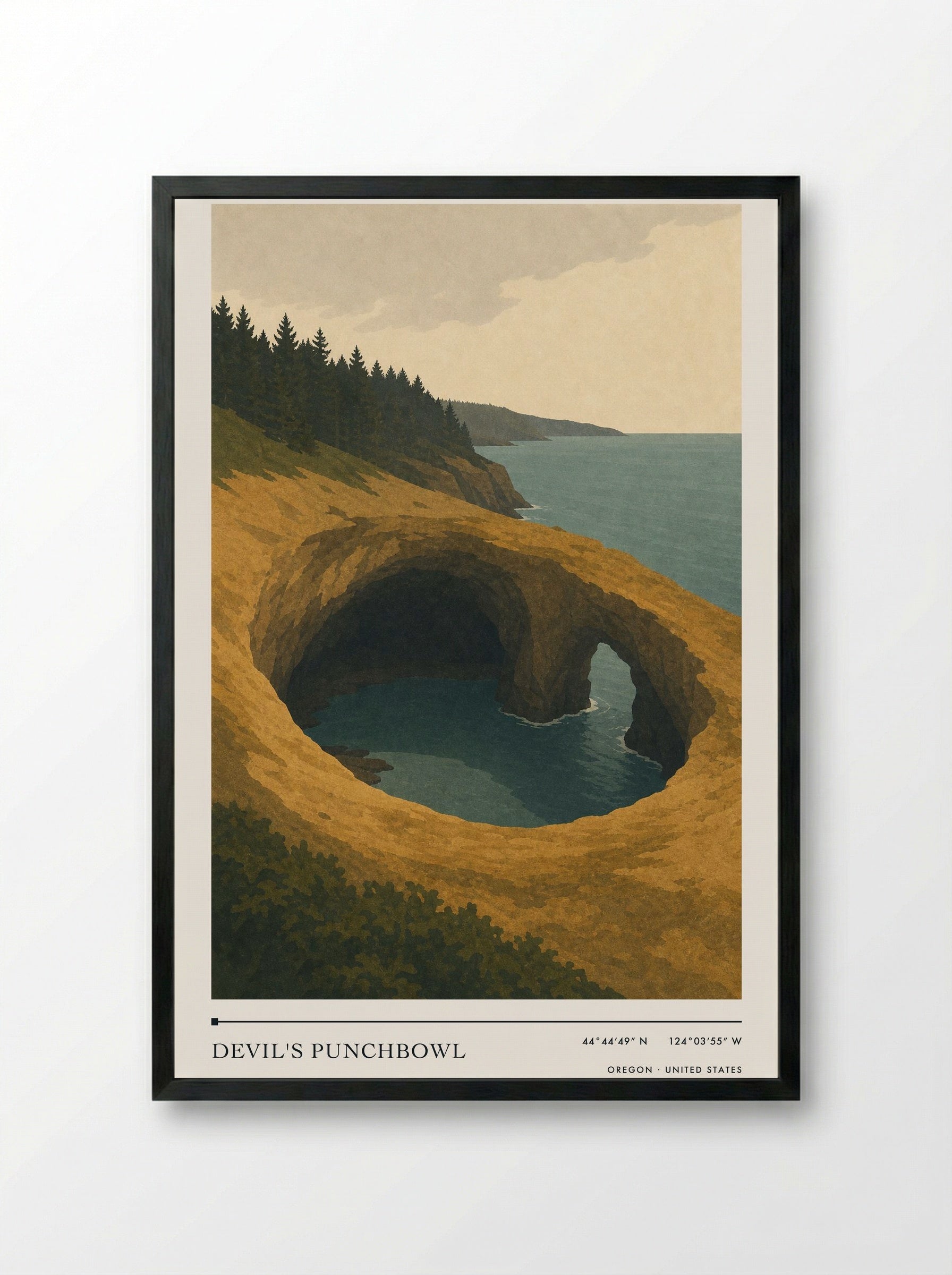 Devil's Punchbowl Travel Poster Artwork - Framed Print Black