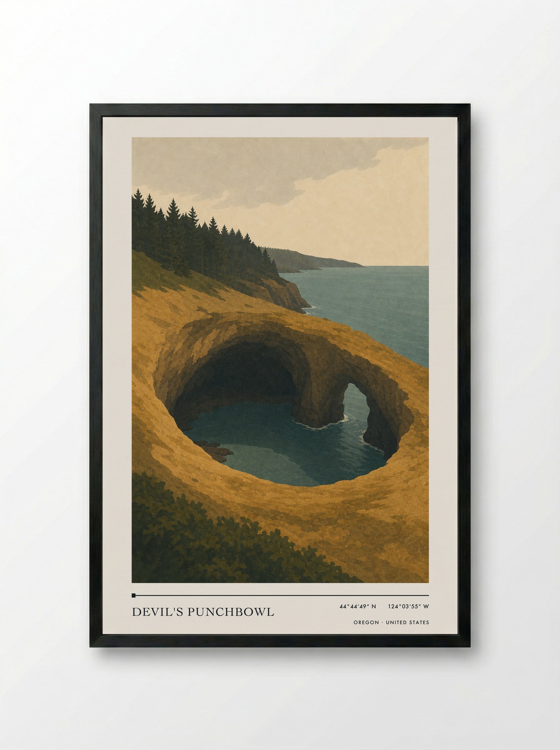 Devil's Punchbowl Travel Poster Artwork - Framed Print Black