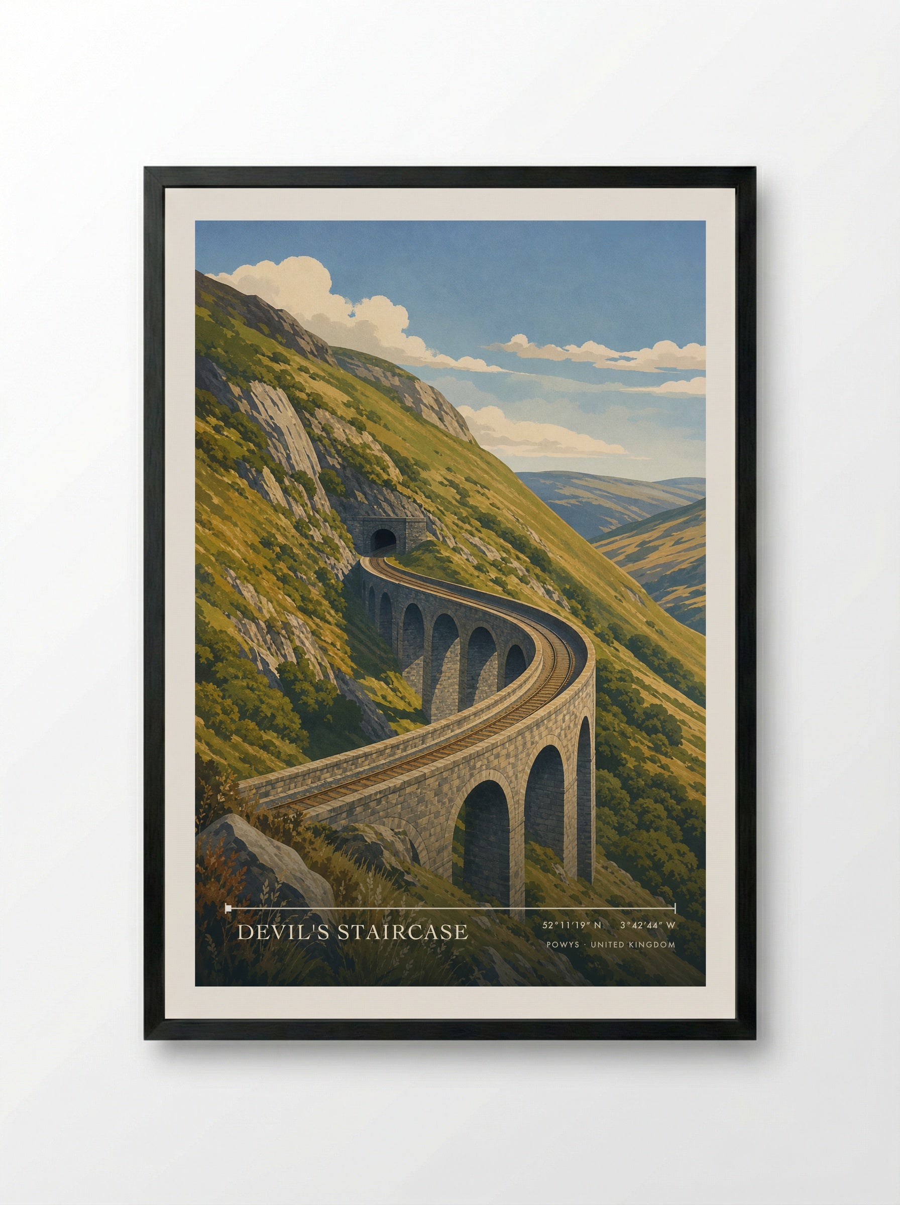 Devil's Staircase Powys United Kingdom Travel Poster - Framed Print Black