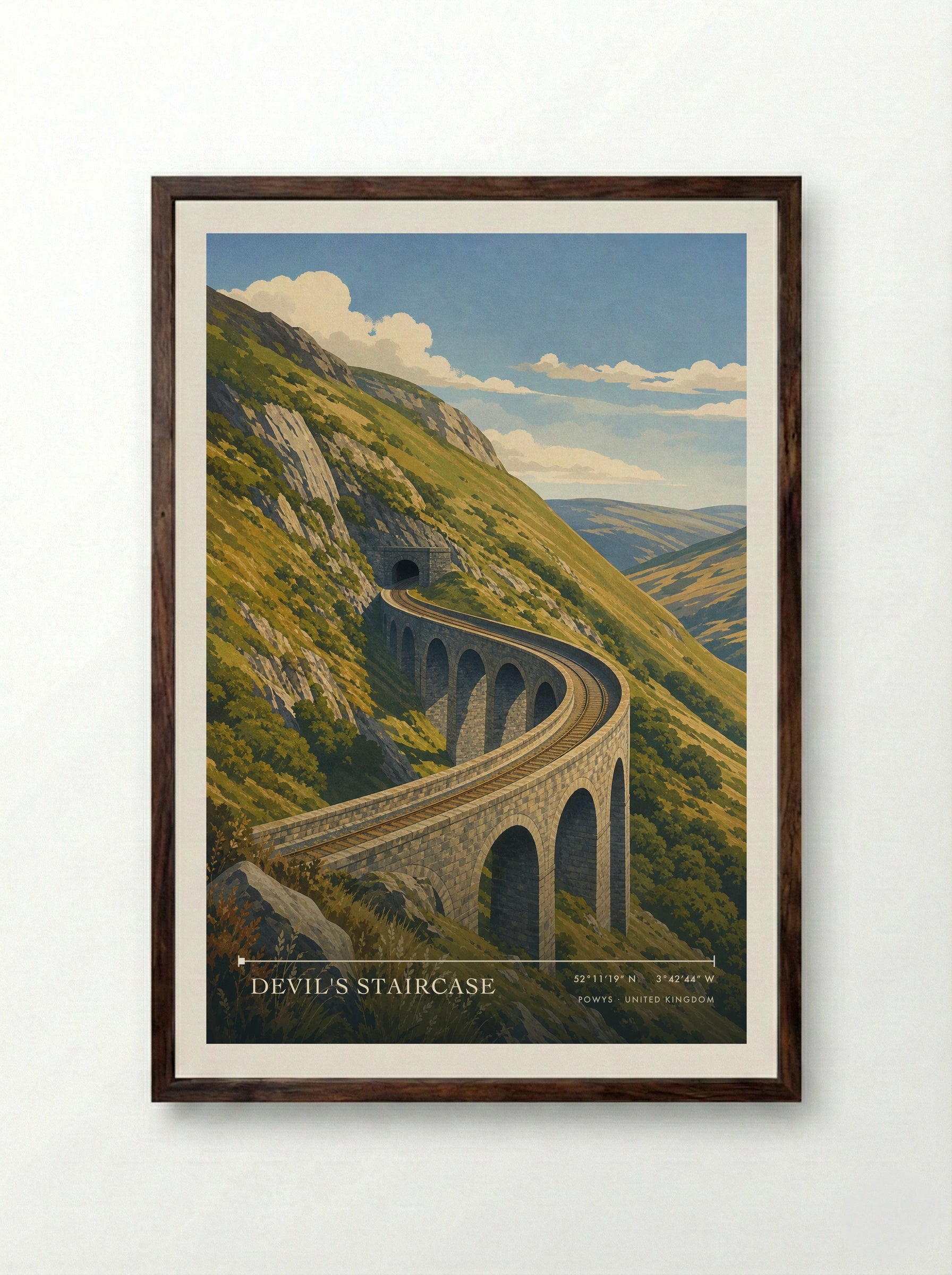 Devil's Staircase Powys United Kingdom Travel Poster - Framed Print Dark Wood