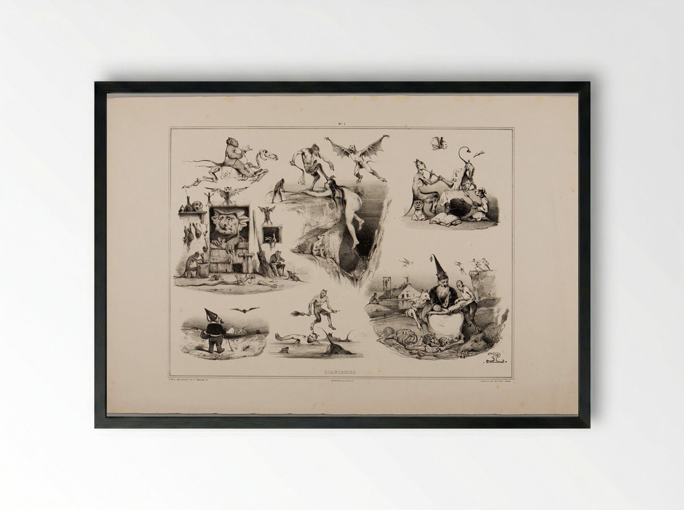 Devils of Lithography: Plate 1 - Eugène Lepoittevin - Framed Print Black
