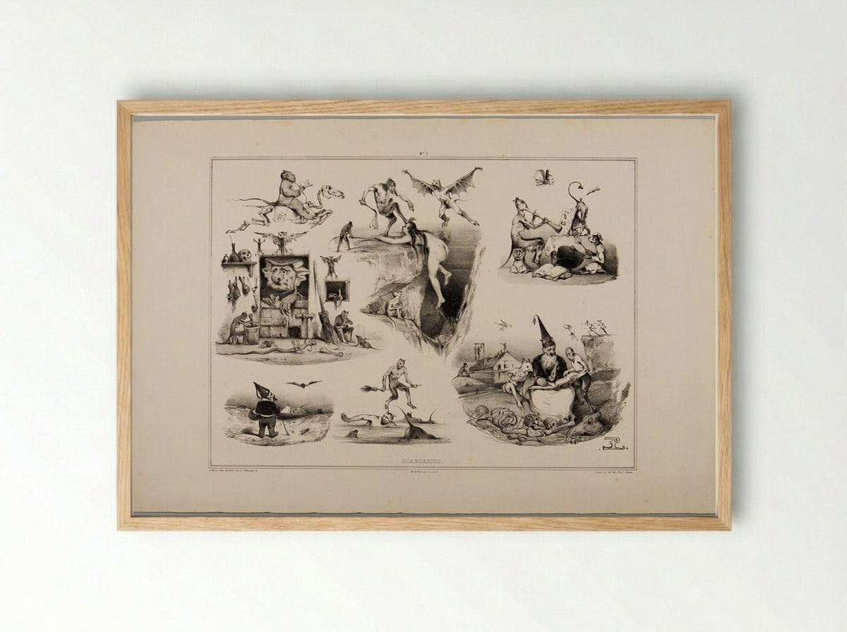 Devils of Lithography: Plate 1 - Eugène Lepoittevin - Framed Print Wood