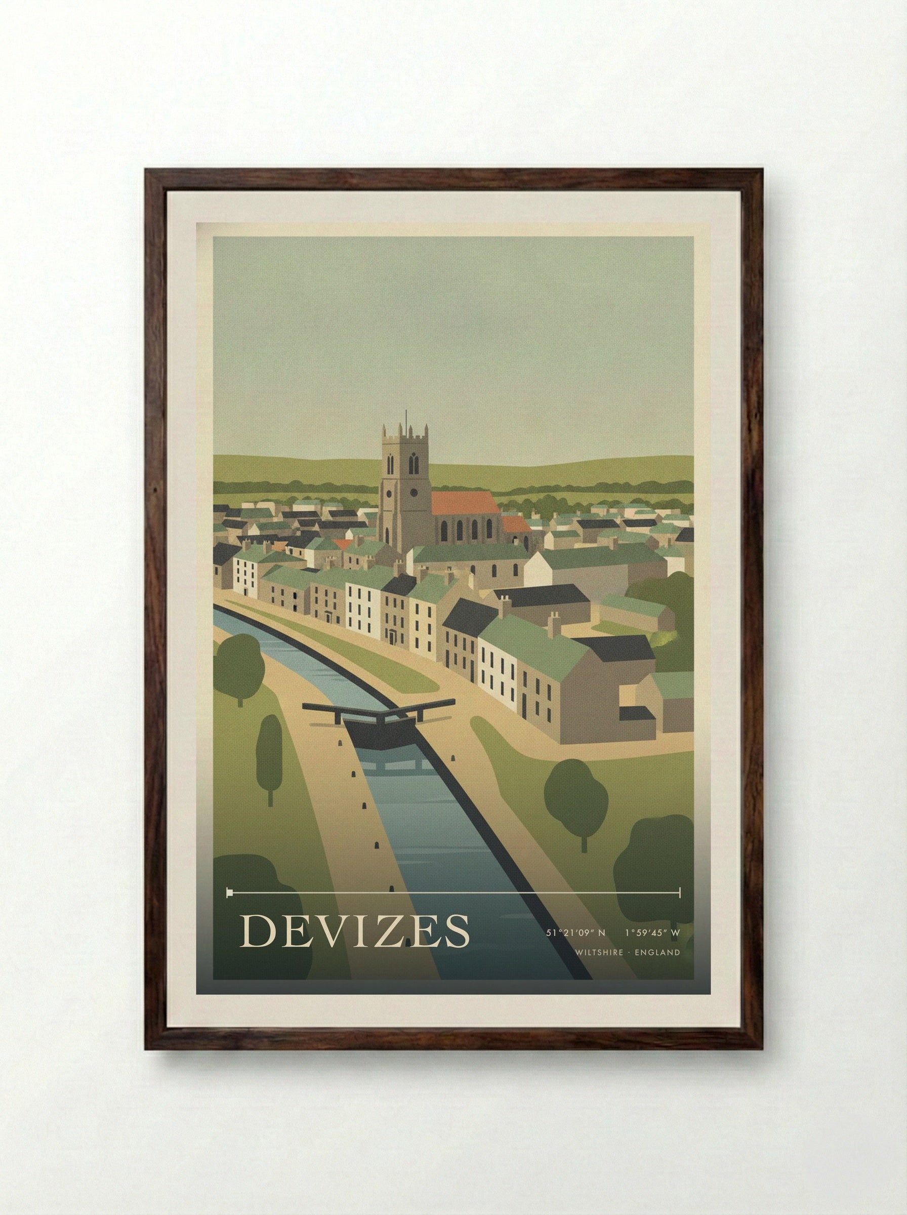Devizes Wiltshire England Travel Poster - Framed Print Dark Wood