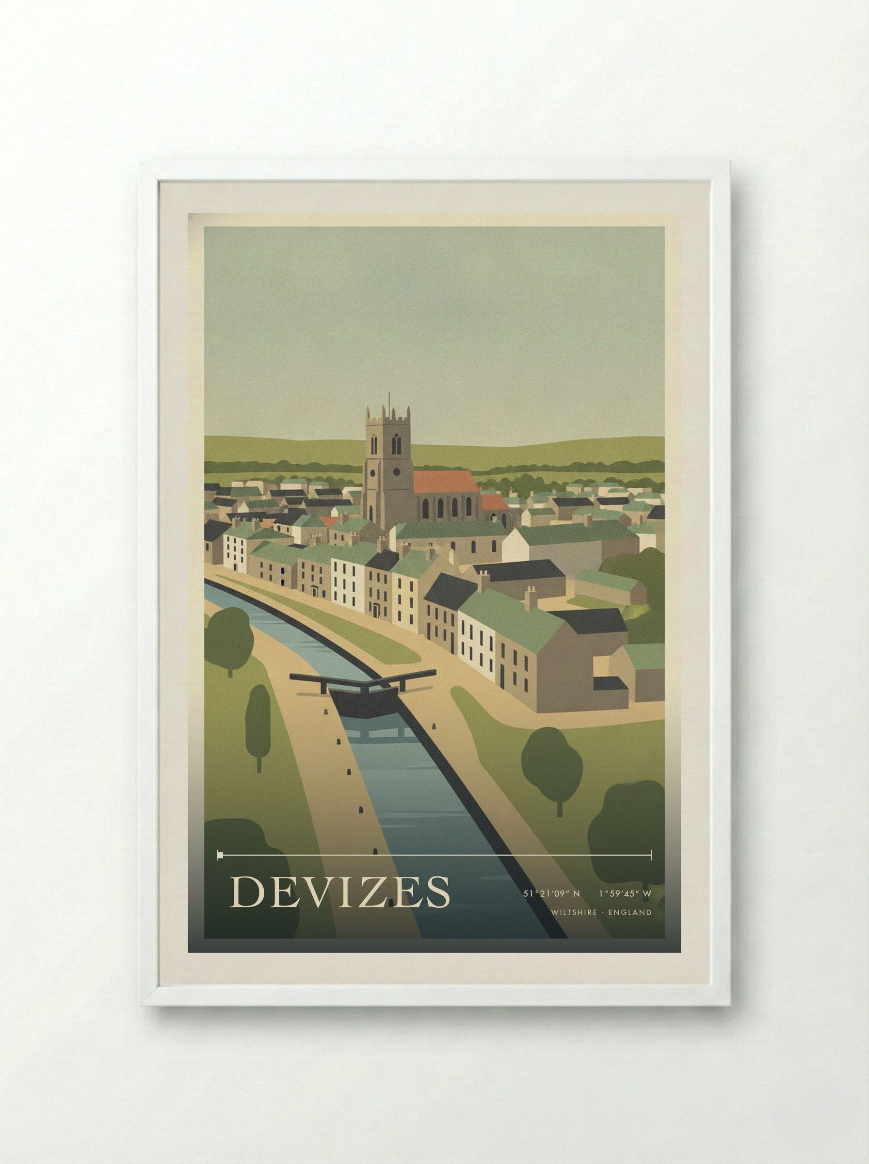 Devizes Wiltshire England Travel Poster - Framed Print White