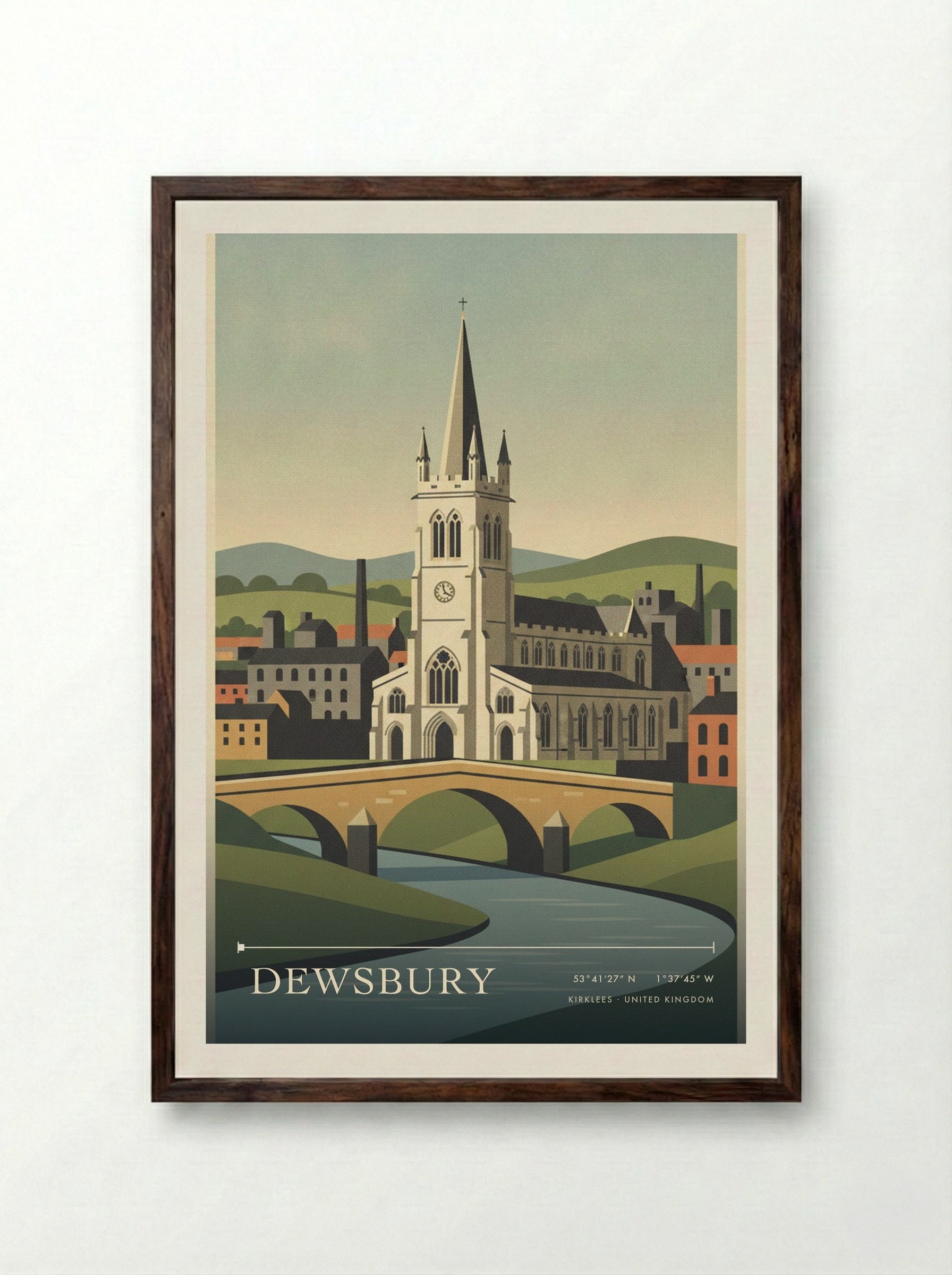 Dewsbury Kirklees United Kingdom Travel Poster - Framed Print Dark Wood