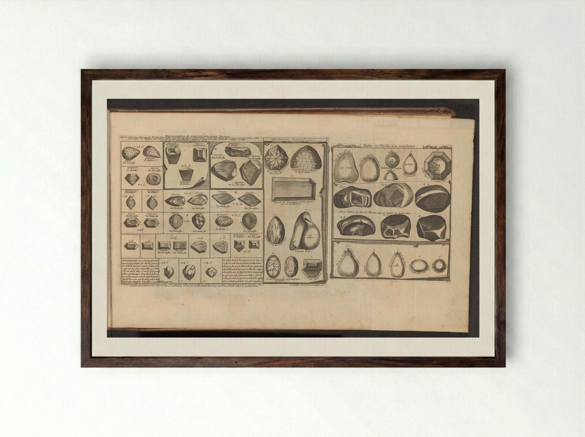 Diamanten, robijnen en parels - Romeyn de Hooghe - Framed Print Dark Wood