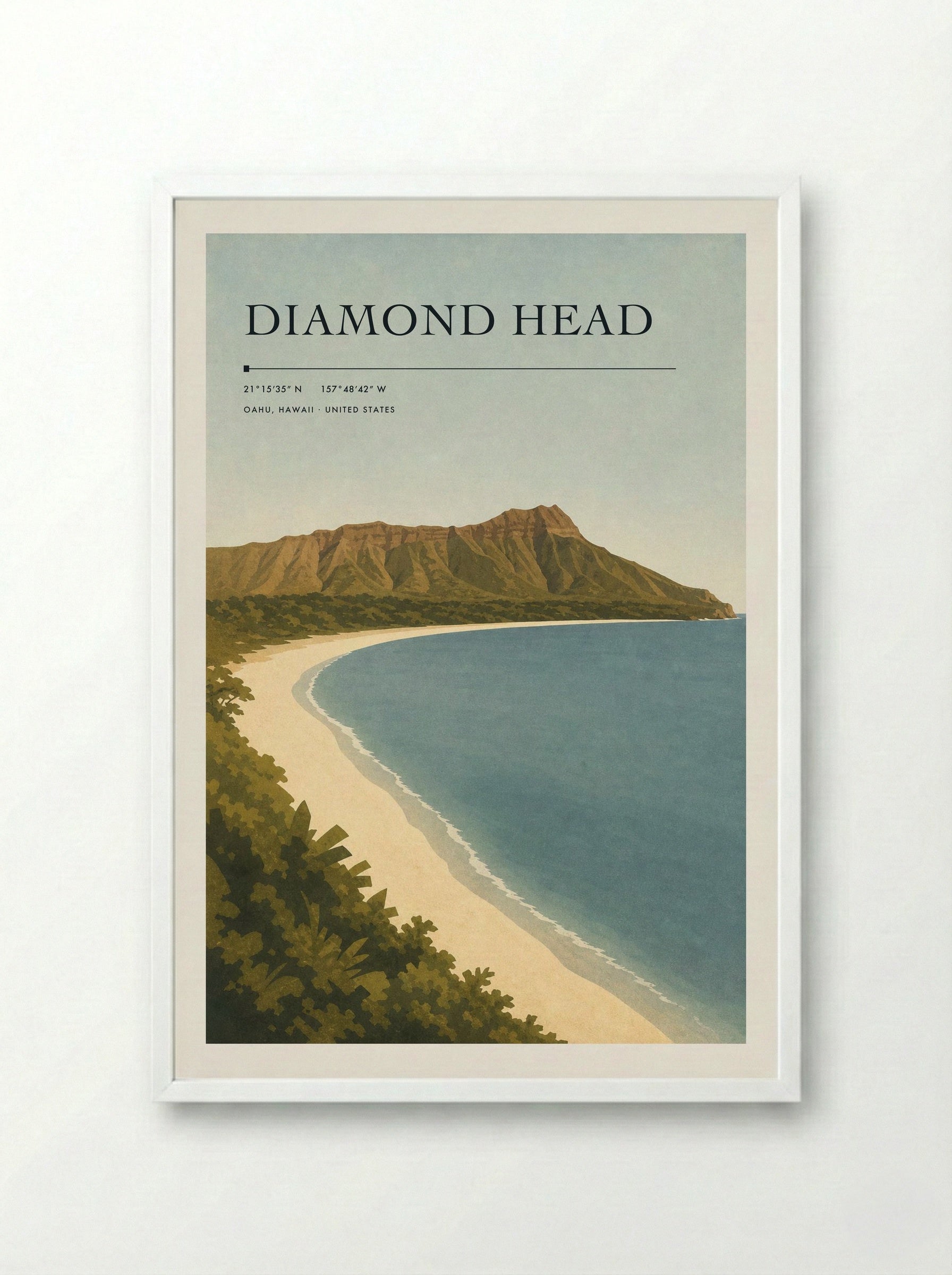 Diamond Head Travel Poster Artwork - Framed Print White