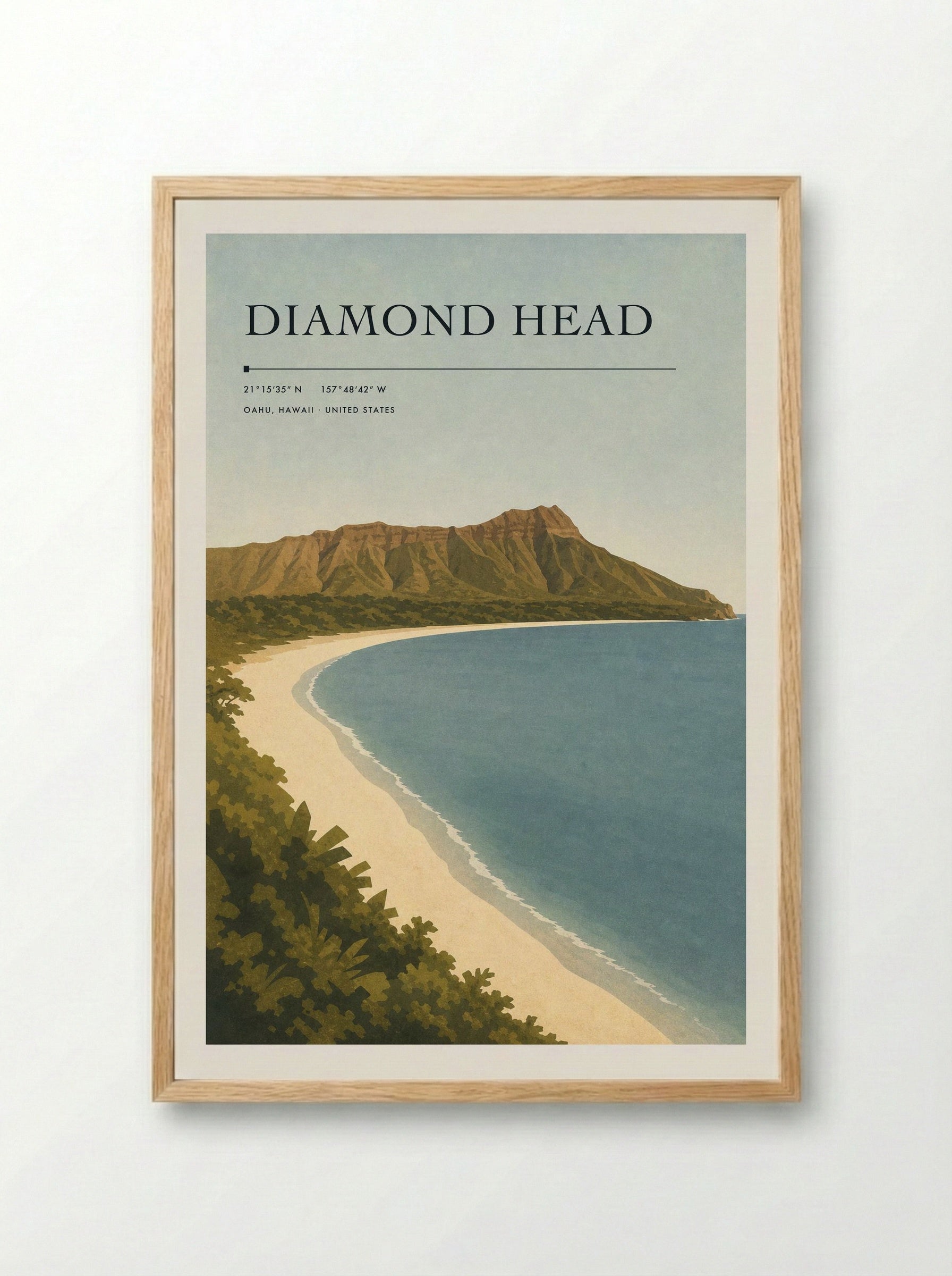 Diamond Head Travel Poster Artwork - Framed Print Wood