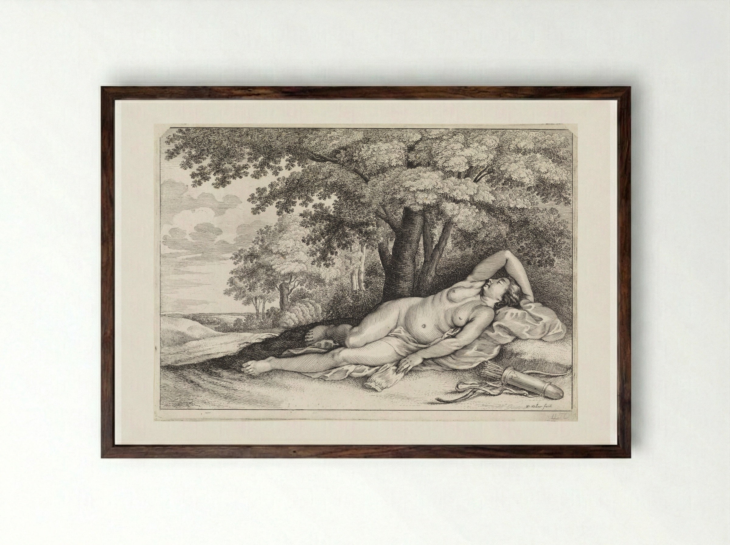 Diana Resting - Wenceslaus Hollar - Framed Print Dark Wood