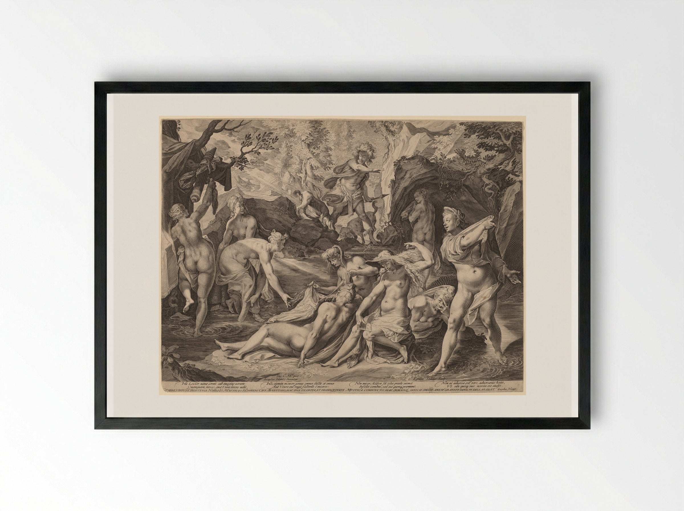 Diana, Surprised by Actaeon - Aegidius Sadeler II - Framed Print Black