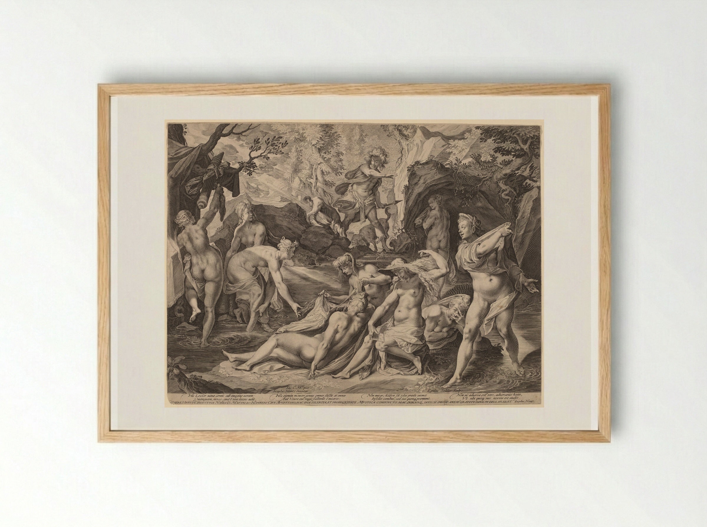Diana, Surprised by Actaeon - Aegidius Sadeler II - Framed Print Wood
