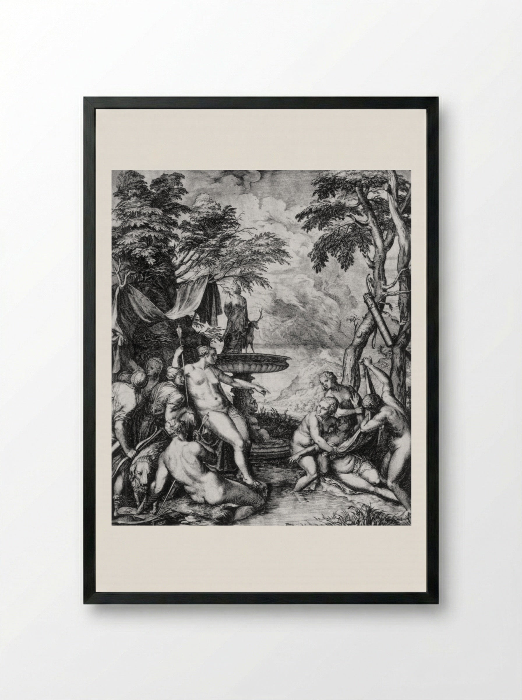 Diana and Callisto - Cornelis Cort - Framed Print Black