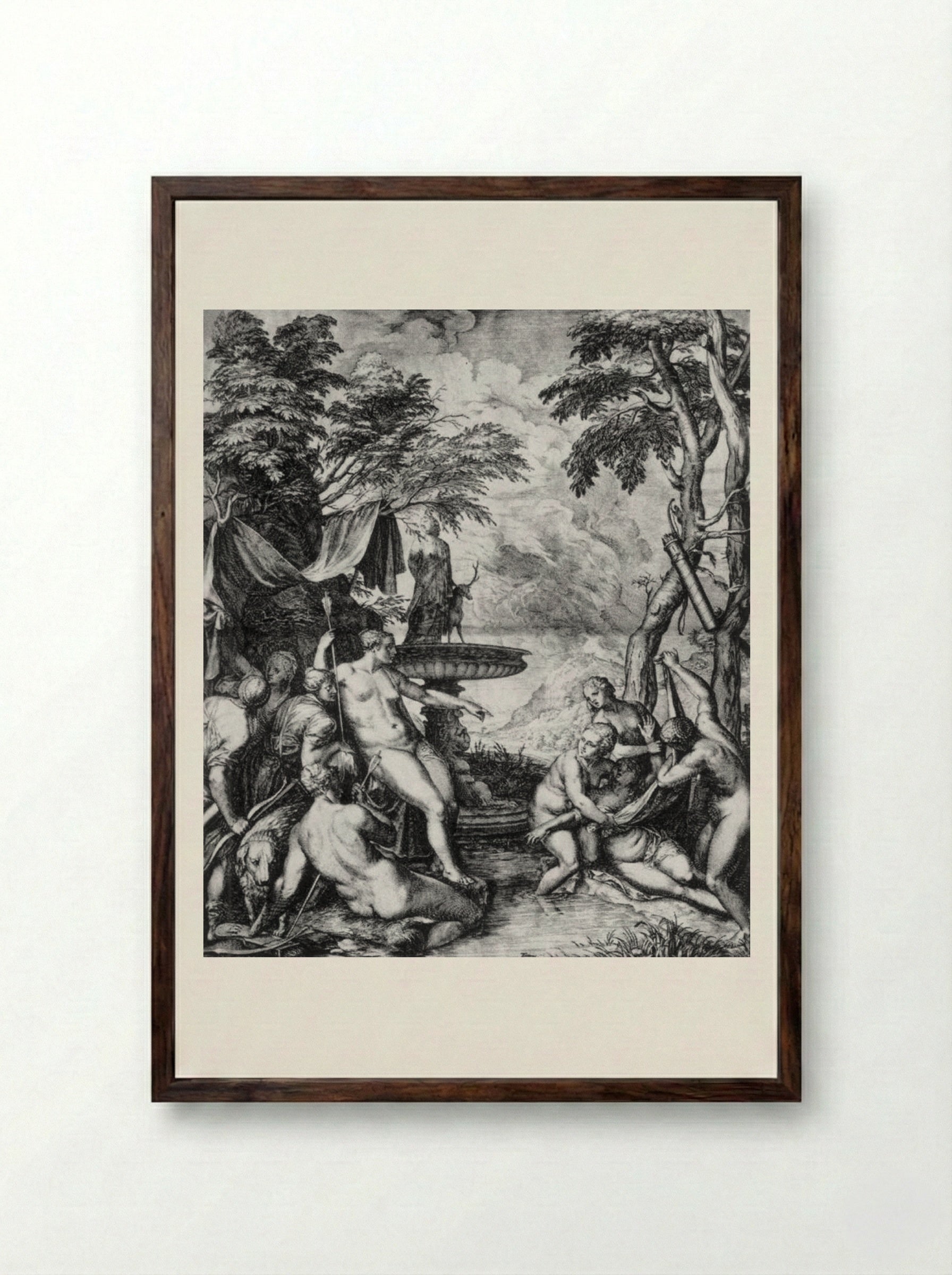 Diana and Callisto - Cornelis Cort - Framed Print Dark Wood